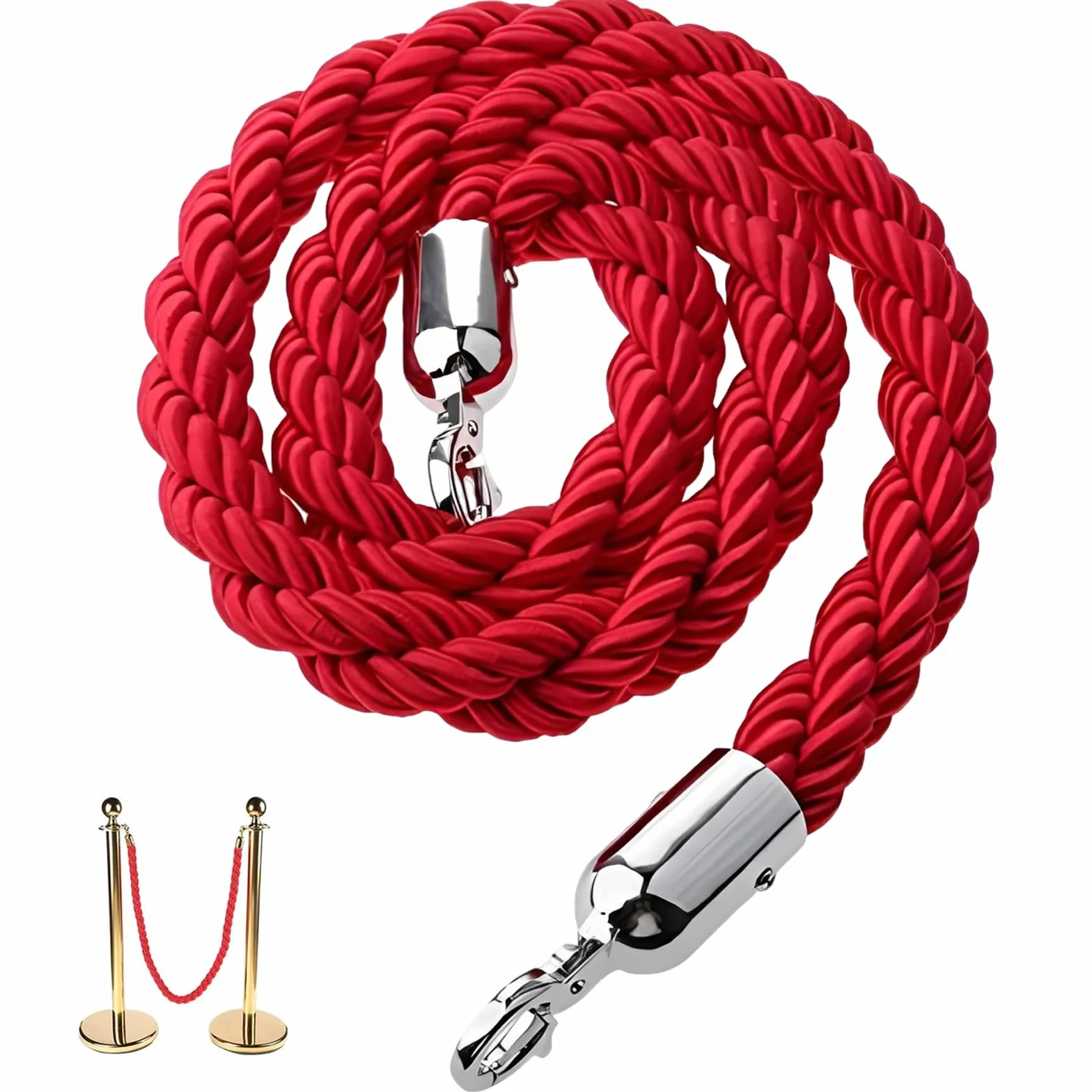 Cuerda de Barrera 1,5 m Rojo Cord con Ganchos Cuerda de Ampliación Queue Cuerda Barrera Cordón de Bloqueo Postes Separadores para Persona Guiar Delimitar Personas