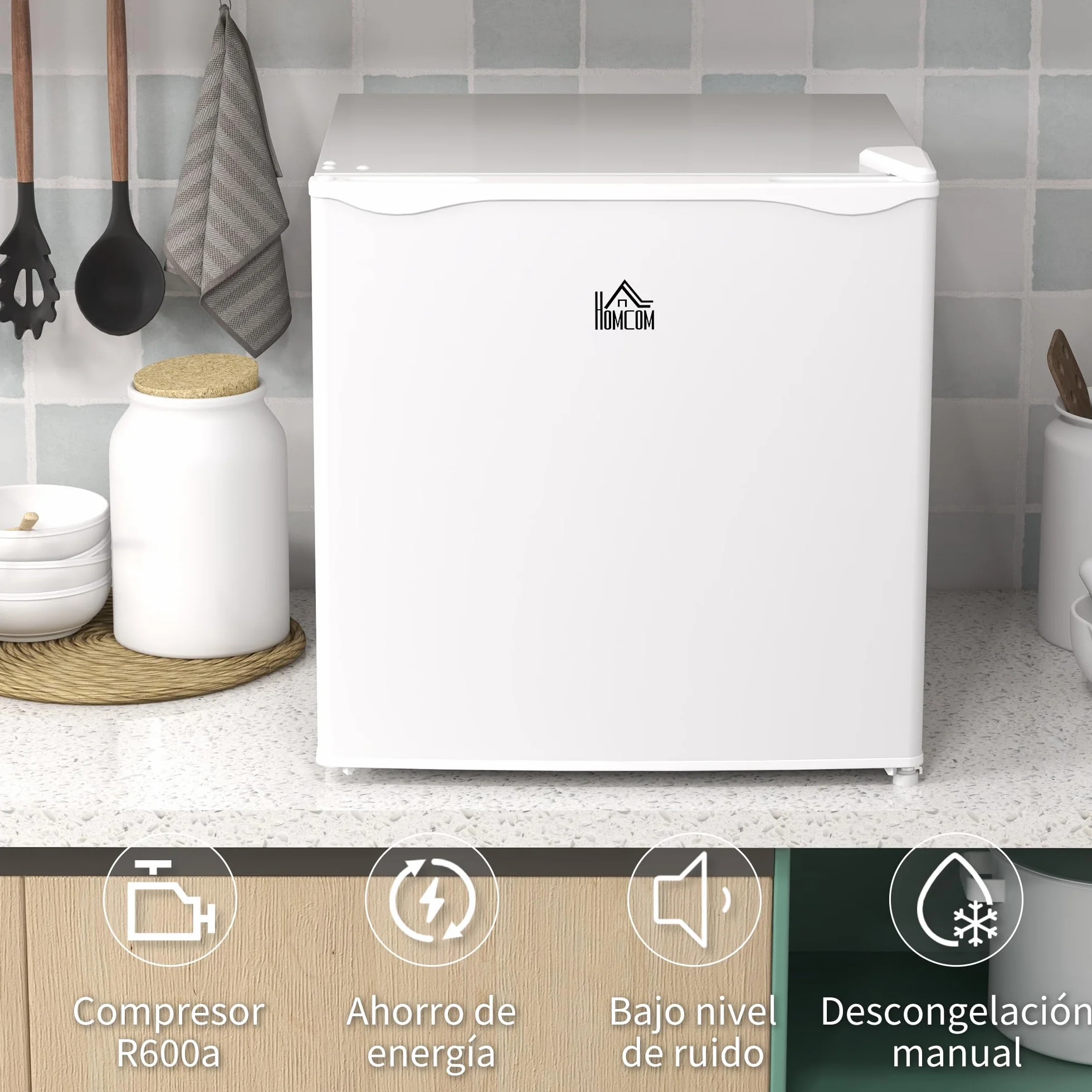 HOMCOM Congelador Vertical 35 L Silencioso Puerta Reversible Temperatura Ajustable Blanco