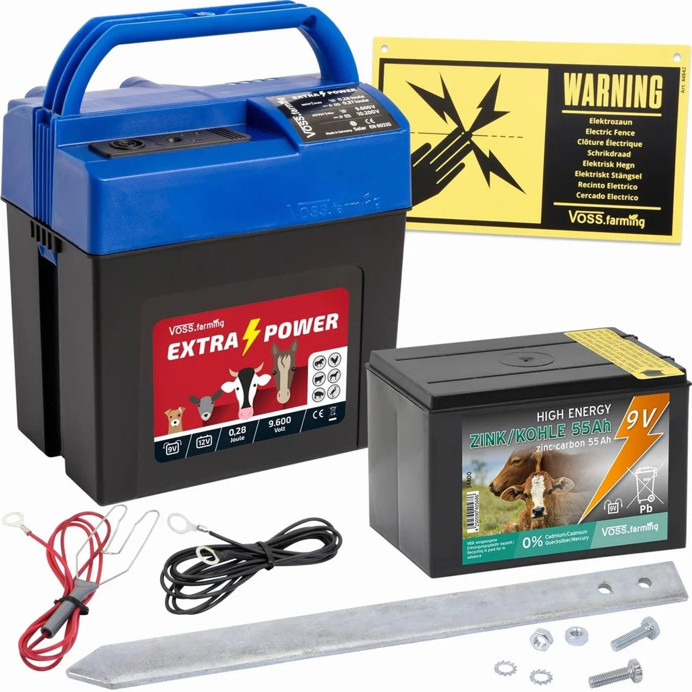 VOSS.farming Pastor eléctrico Extra Power 230 V 9 V 12 V con batería y Accesorios