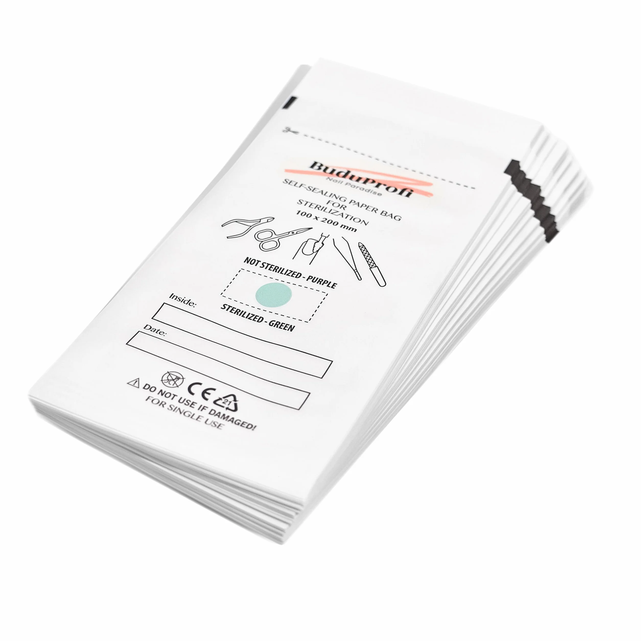 Bolsas de Esterilización Autoclave Horno Seco Instrumentos Manicura Pedicura 100x200 mm Blanco 100 Unidades