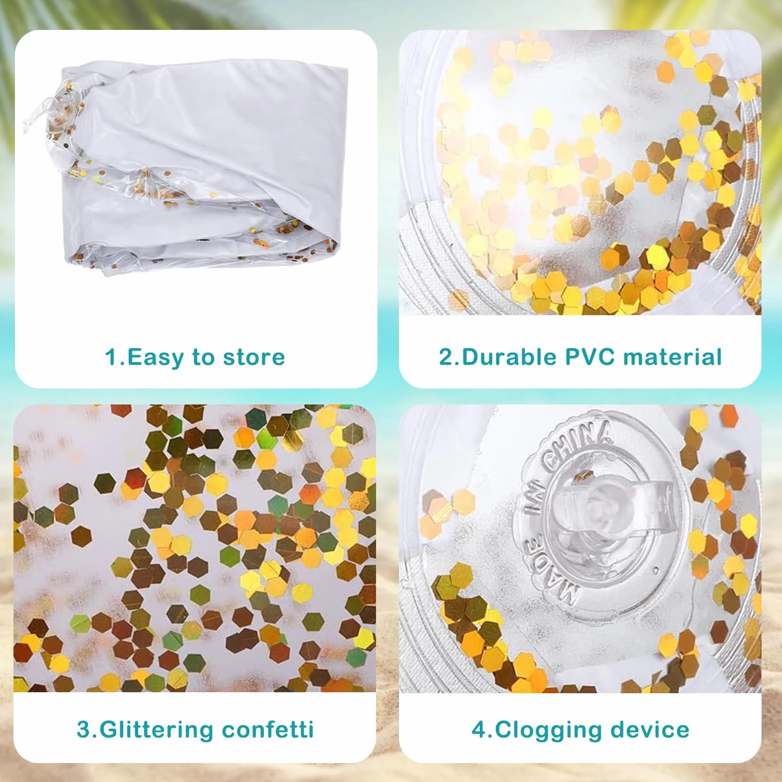 Glitter Pelota Hinchable Transparente 2 PCS para Playa Piscina Fiesta