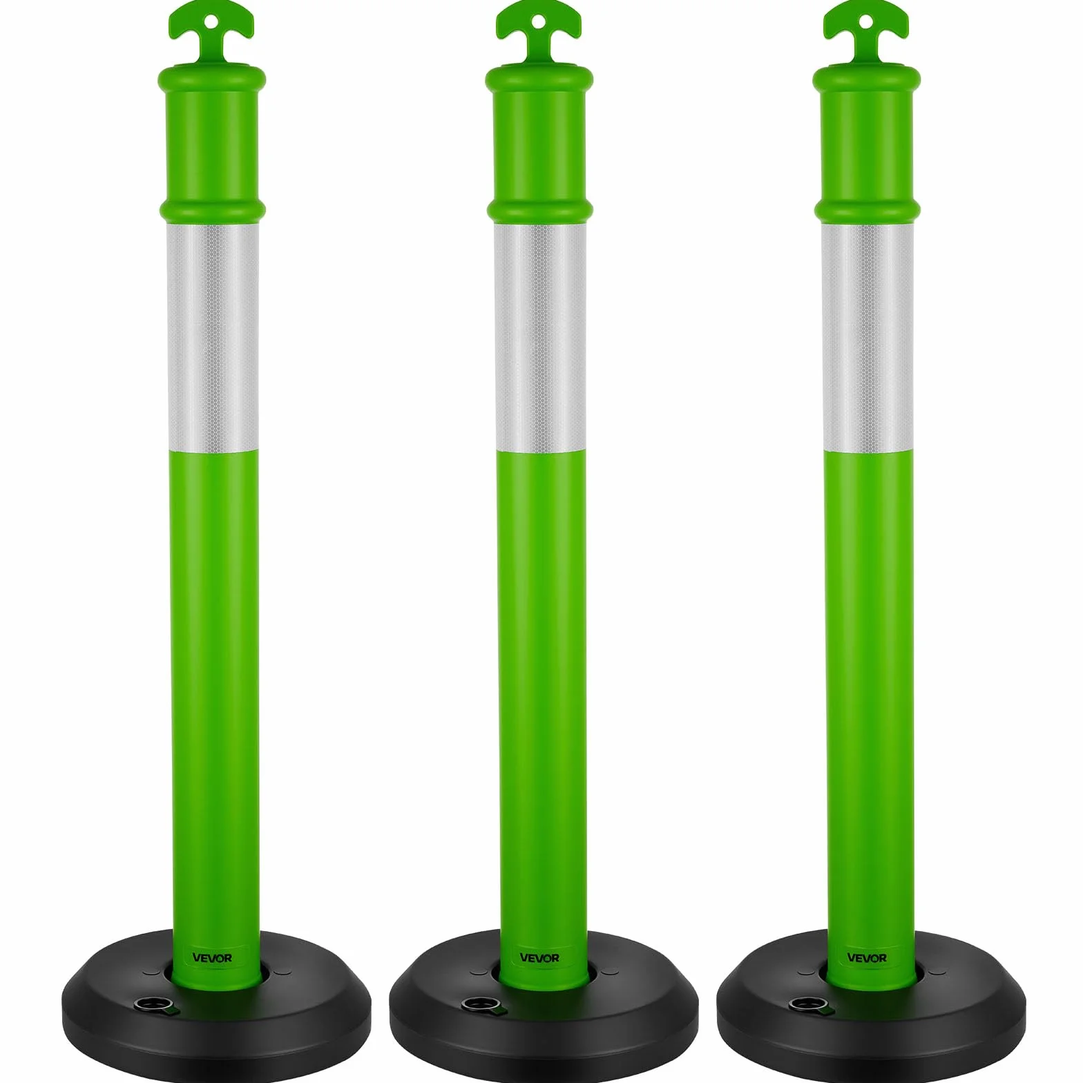VEVOR Postes de Tráfico 3 Piezas Bolardo 1140 mm Base Rellenable Banda Reflectante Verde
