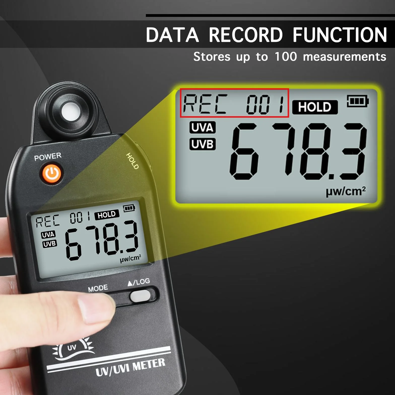 Medidor UV digital UVB 280-400 nm UV/UVI conmutable 0-5000 μW/cm² detector registro datos 100 grupos