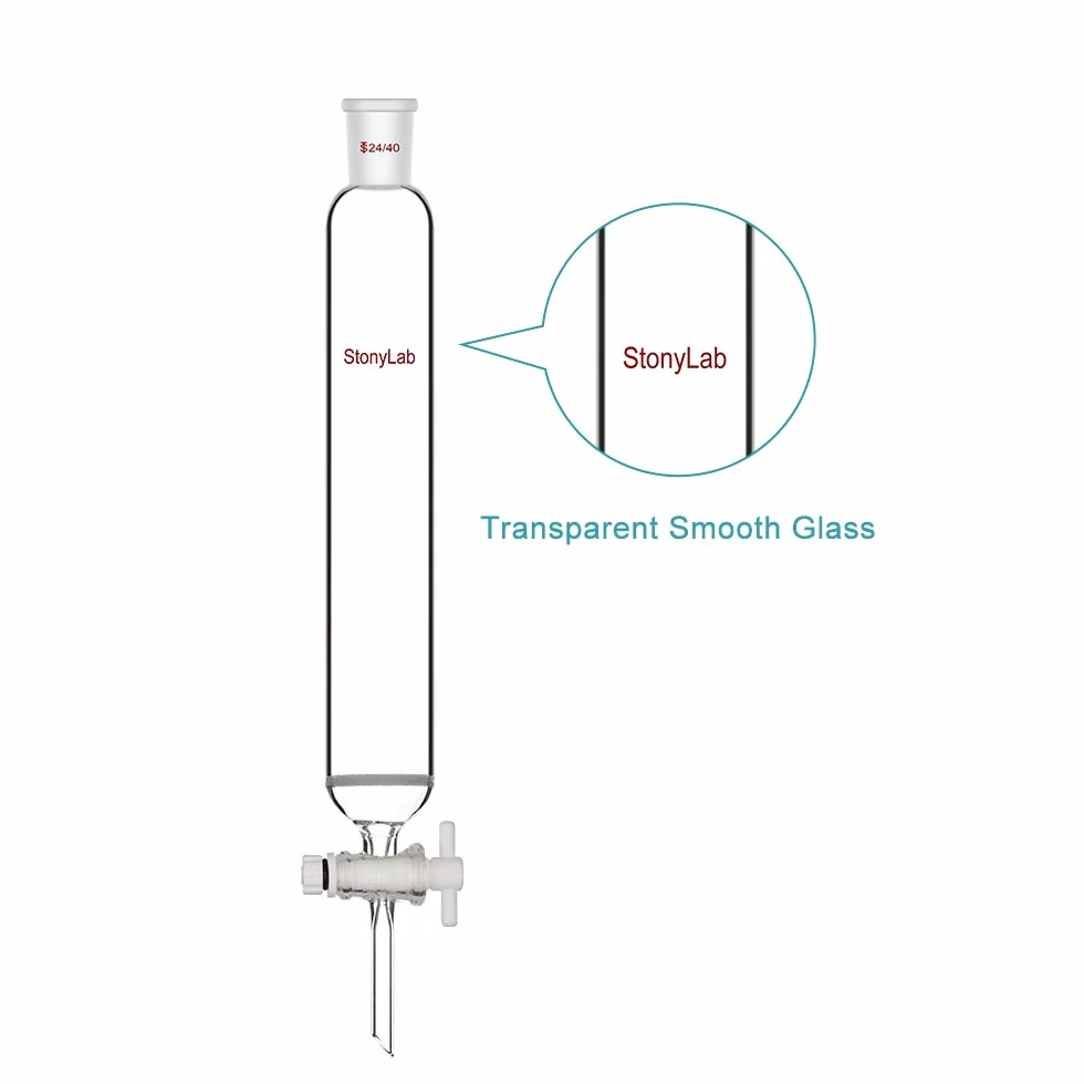 stonylab Columna de Cromatografía de Vidrio de Borosilicato, Chromatography Column Junta de 24/40 con Disco Fritado y Llave de Paso PTFE, 300 mm Longitud Efectiva y 50 mm O.D de Columna