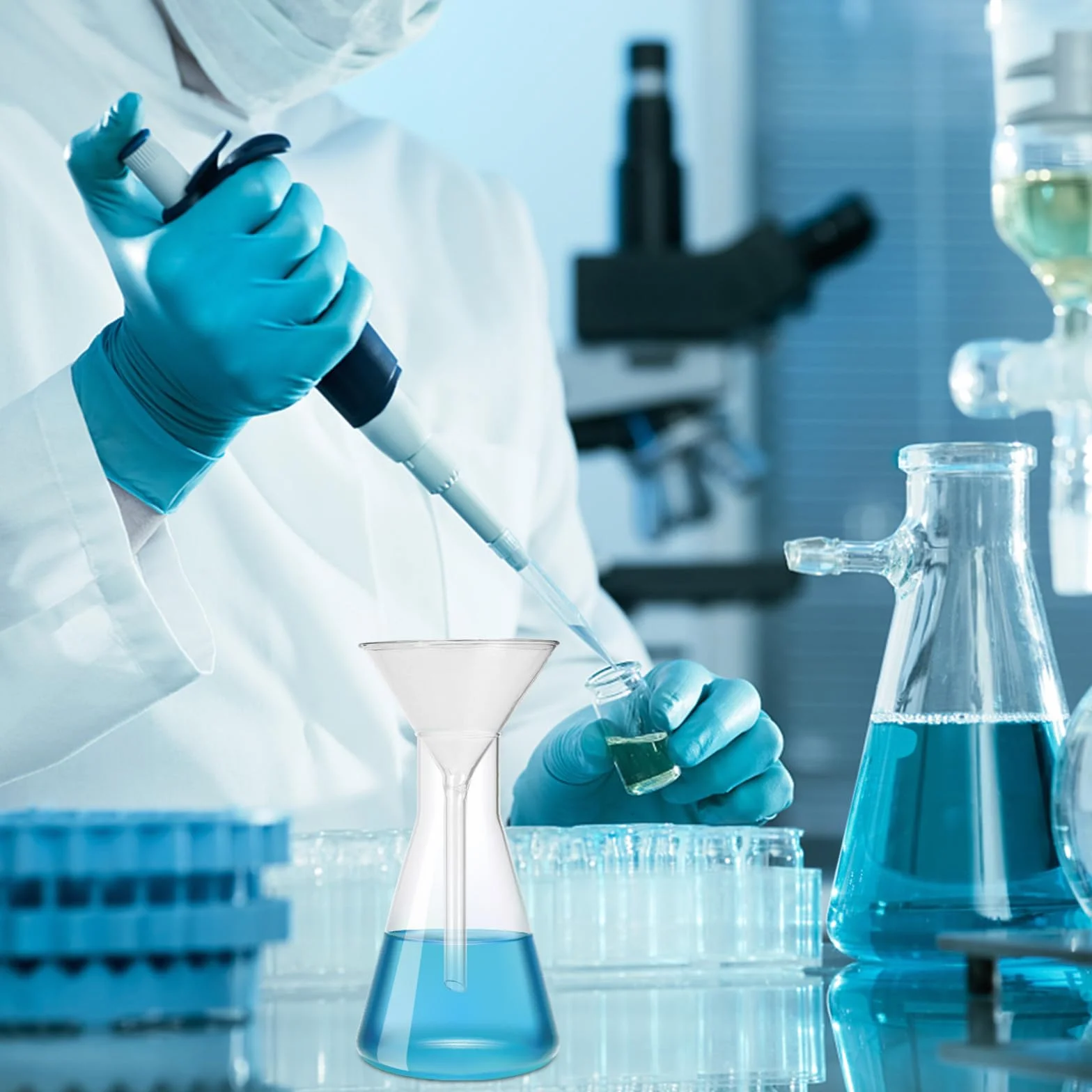 CHILDWEET Embudo de Vidrio de Laboratorio para Transferencia Precisa de Cuello Corto 4 Piezas Reutilizable y Ecológico Adecuado para Experimentos Químicos y Botellas Pequeñas