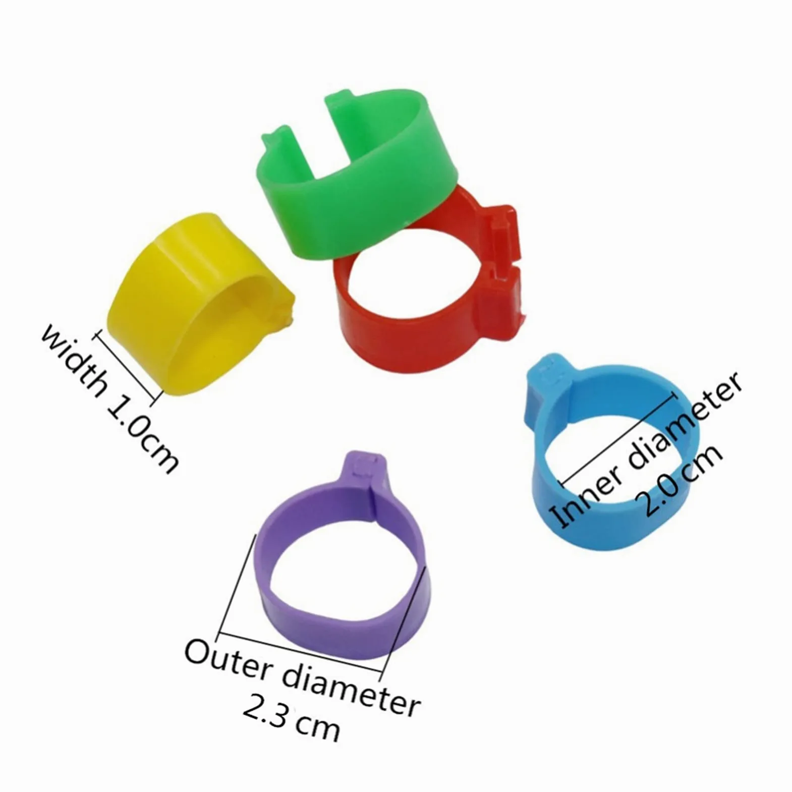 Bandas de identificación de aves de corral, anillos de plástico duraderos, paquete de 100 unidades para pollos y palomas, fáciles de usar y coloridos, ideales para pájaros de granja y patio trasero