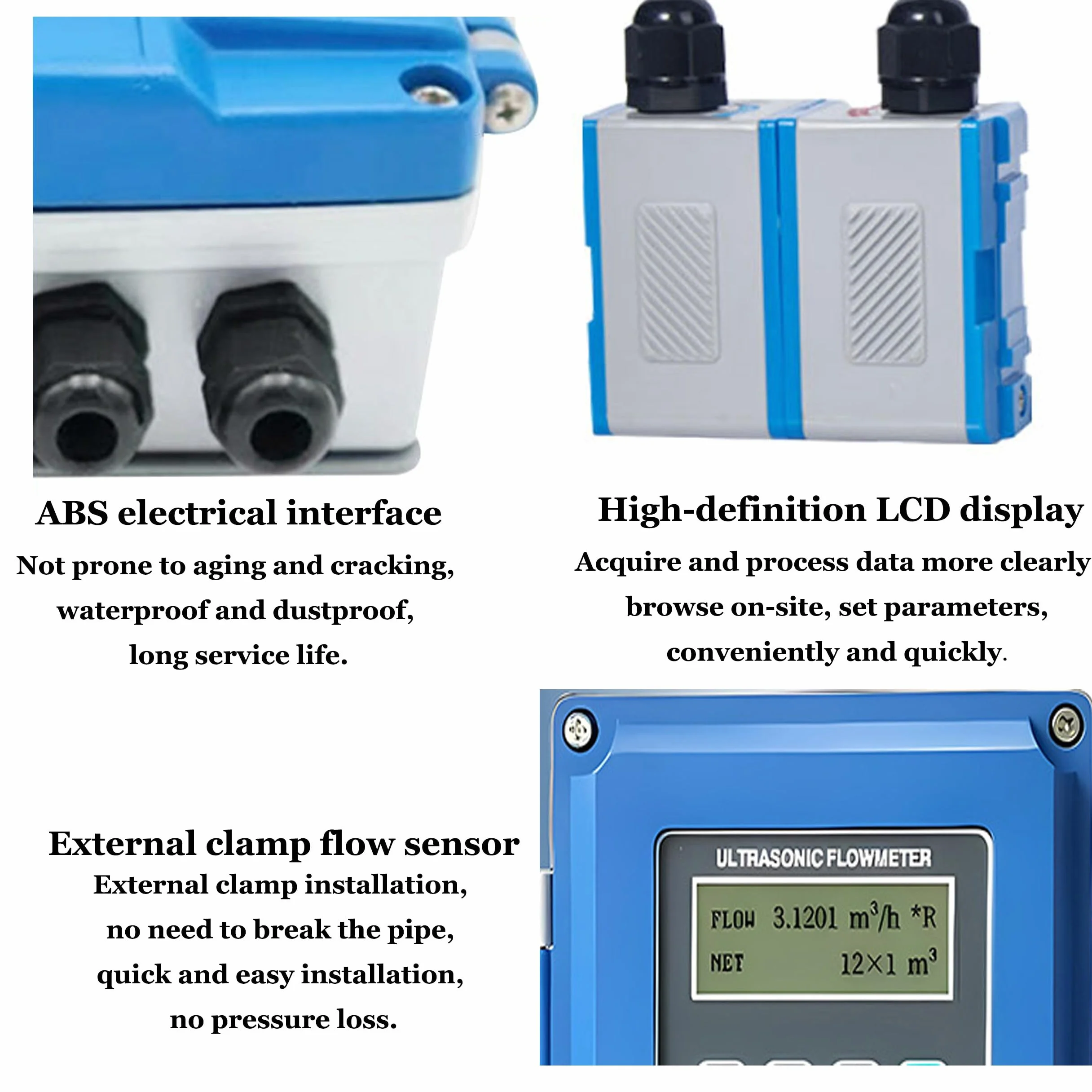 Medidor de flujo ultrasónico, medidor de control de flujo de agua líquida TUF-2000B, contador de flujo, pantalla LCD con transductores de abrazadera TM-1/TL-1/TS-2, DN15-6000 mm,TM-1(DN50-DN700)