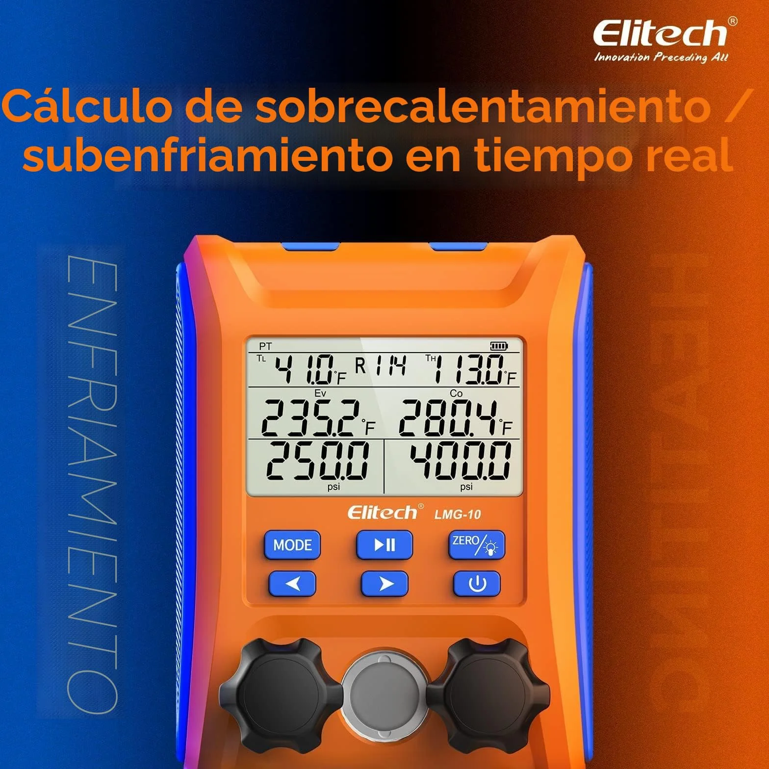 Elitech Juego de Manómetros Digitales de Refrigeración LMG-10, Alta Precisión, HVAC