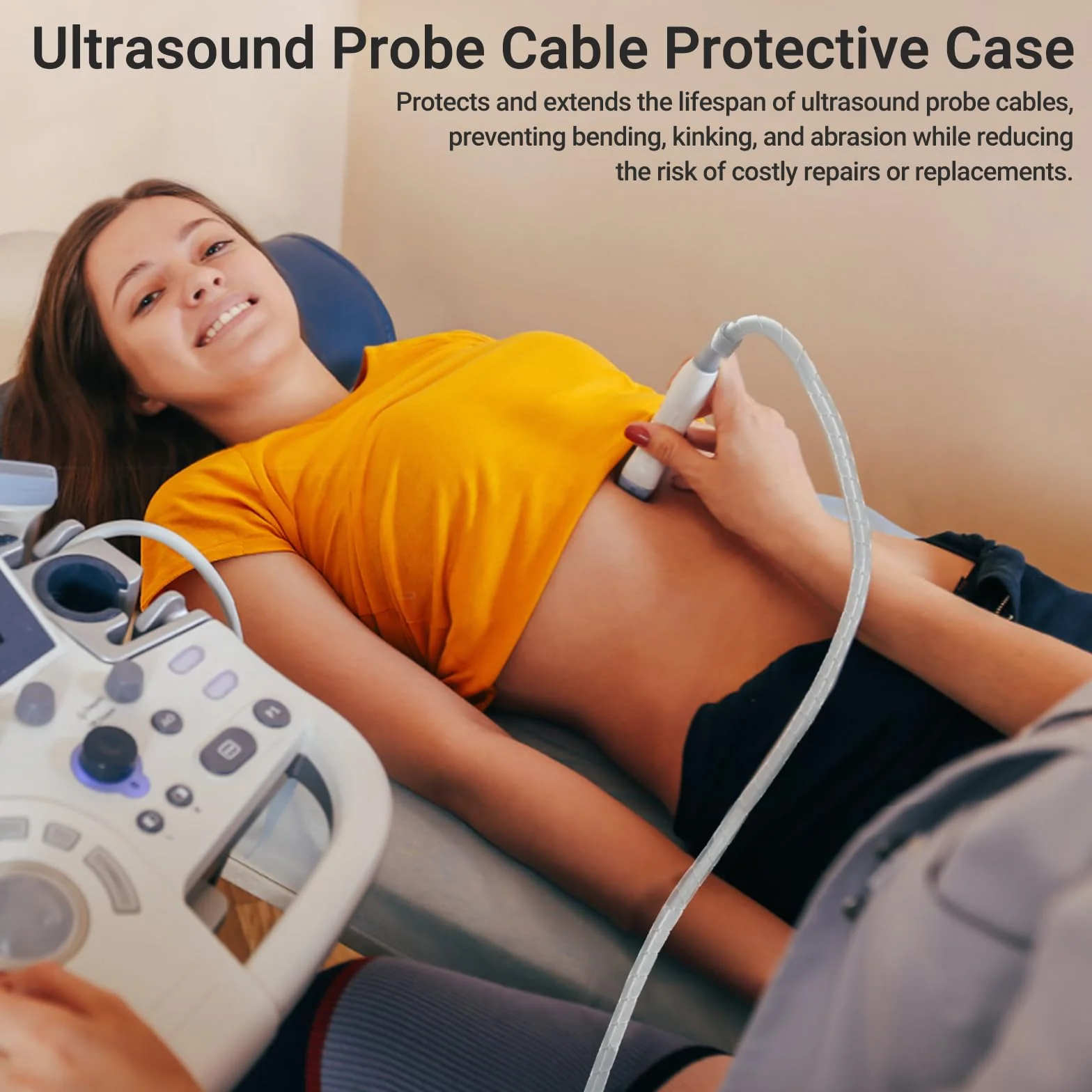 Funda protectora para cable de sonda de ultrasonido, cubierta duradera para cables de circunferencia de 1,27 cm, longitud de 23 pies
