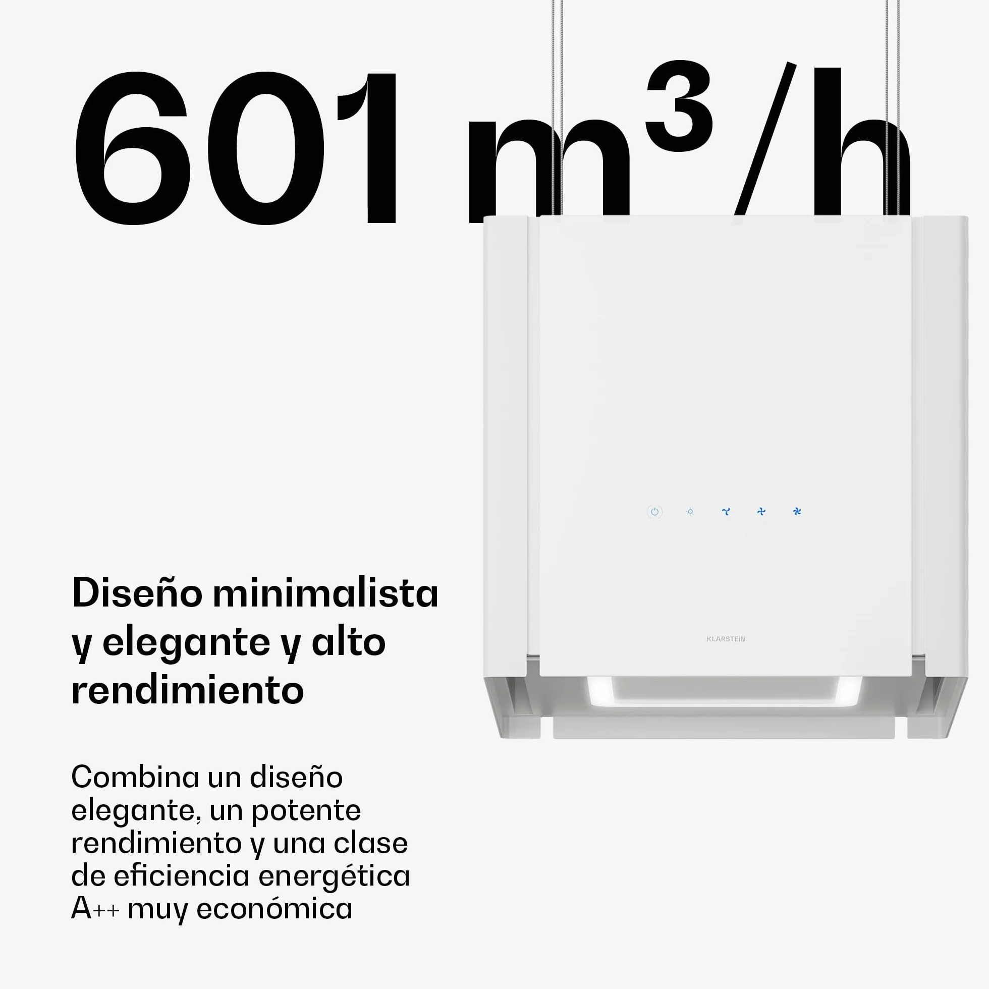 Klarstein Velaire Campana Extractora de Techo 601 m³/h 40 cm Elevable A++ Blanco