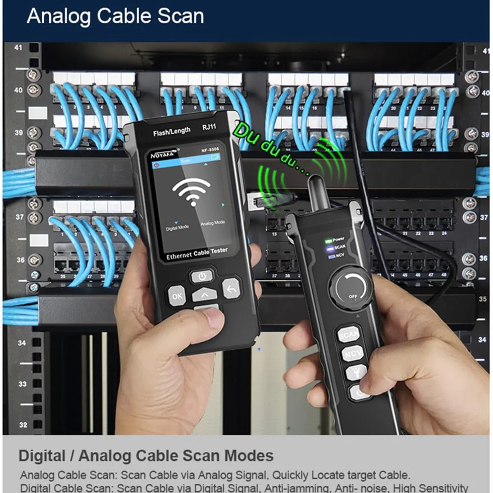 Pruebador de cables de red NF-8506 con escáner IP, TDR, PoE, prueba de ping y prueba de velocidad de red - Tono de cable Ethernet para RJ11/RJ45/CAT5/CAT6 LAN, localizador de cables telefónicos y