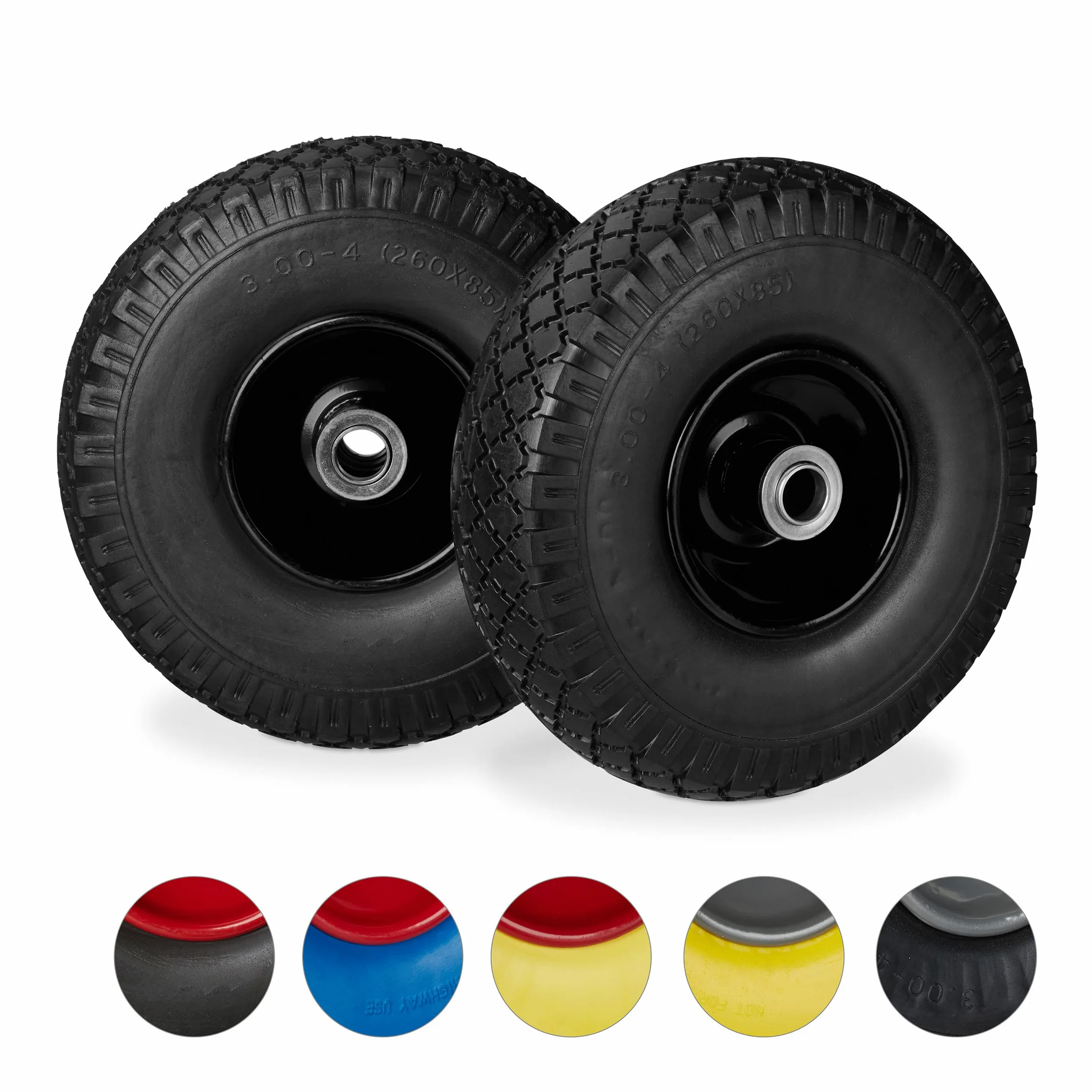 8 Ruedas de carretilla, Neumáticos de goma, 3.00-4, Eje de 20mm, Hasta 100 kg, 260x85 mm, Negro