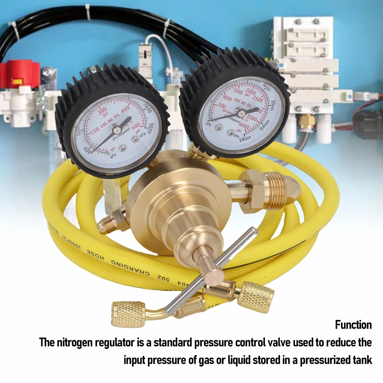 Regulador de nitrógeno CGA580, entrada 0-600 PSI, salida 1/4 pulgada conexión macho, manguera 60 pulgadas para pruebas de presión
