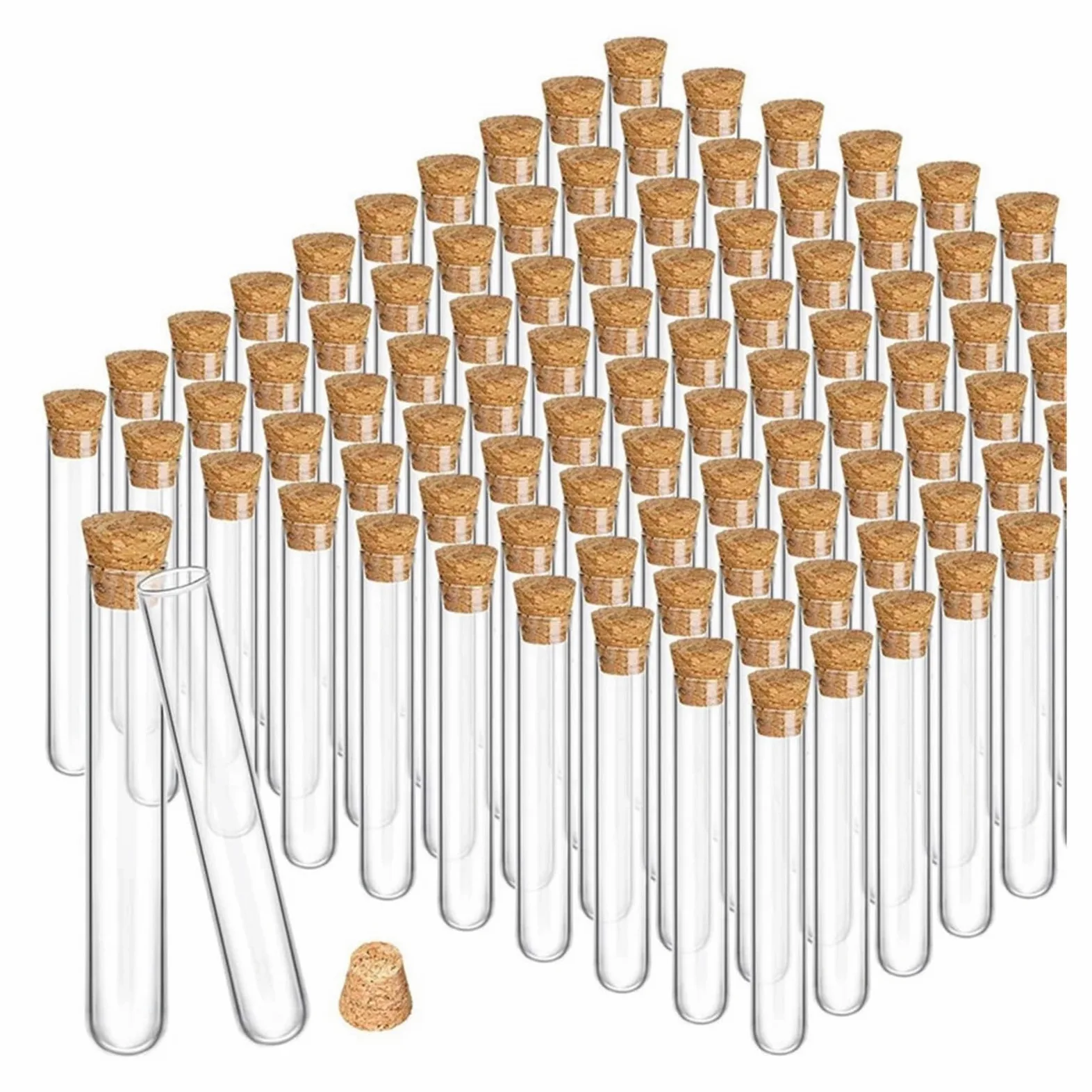Tubos de ensayo de Vidrio, Tubos de ensayo de Vidrio de 15 x 100 mm con tapón de Corcho, Fondo Redondo, Paquete de 100