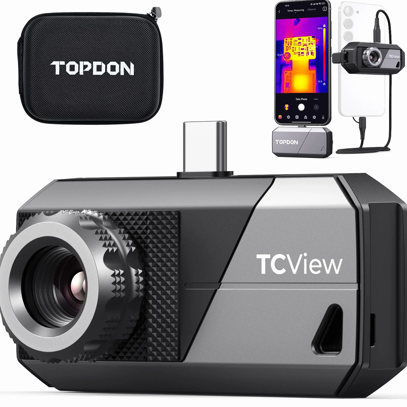 TOPDON TS001 Cámara Térmica Profesional para Android, 9mm Objetivo Ajustable,Rango de Visión de 0,1-500m, 512x384 Resolución TISR, 25Hz, -20°C-550°C, Cámara Termográfica Infrarroja con Enfoque Manual