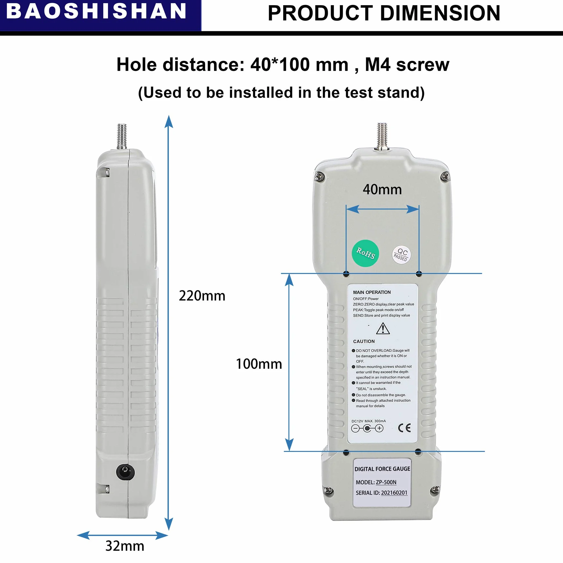 BAOSHISHAN Medidor de Fuerza Digital Indicador de Fuerza 50N/11Lbf (Kgf/Lbf/N) Dinamómetro Embuje y Tracción Interfaz USB RS232 para Fuerza de Laboratorio Prueba Destructiva