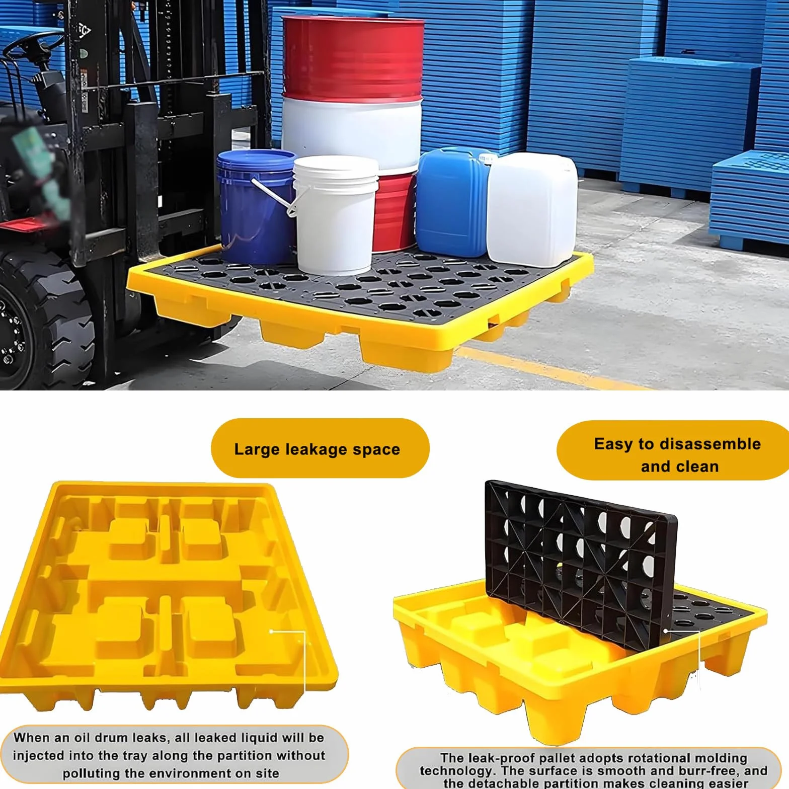 Paleta Modular De Contención De Derrames, Plataforma Modular para Derrames De Alta Resistencia para Montacargas, Bandeja De Plástico,para Tanques De Aceite Y Líquidos 66 * 36 * 12cm