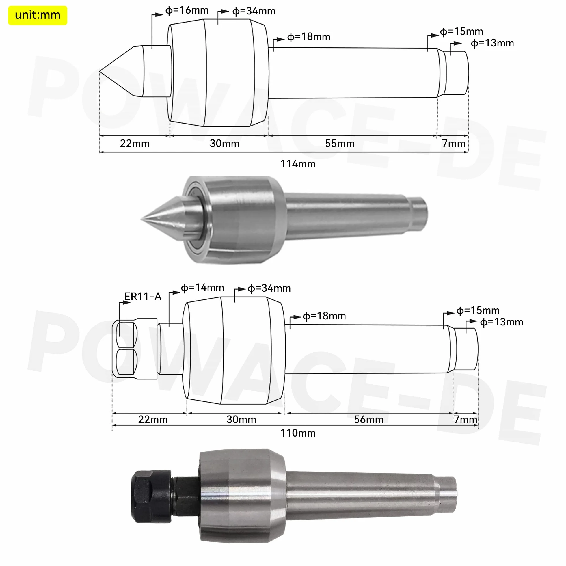 RATTMMOTOR Cono central Morse de 65 mm, 2 piezas de contrapunto móvil MT2, con 4 cabezales intercambiables para ejes giratorios CNC y piezas de torno de metal