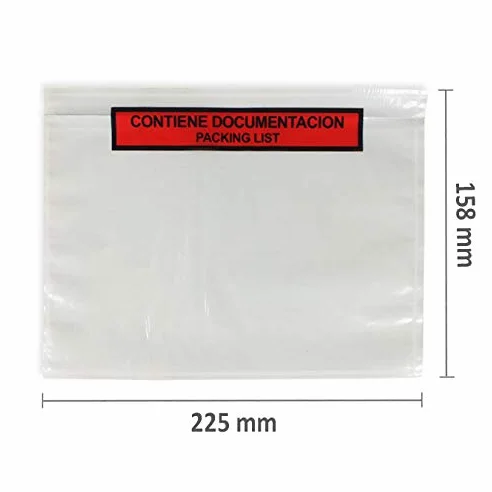 Sobres de envío transparentes porta-documentos, 1000 unidades, 225 x 158 mm, Sellado automático