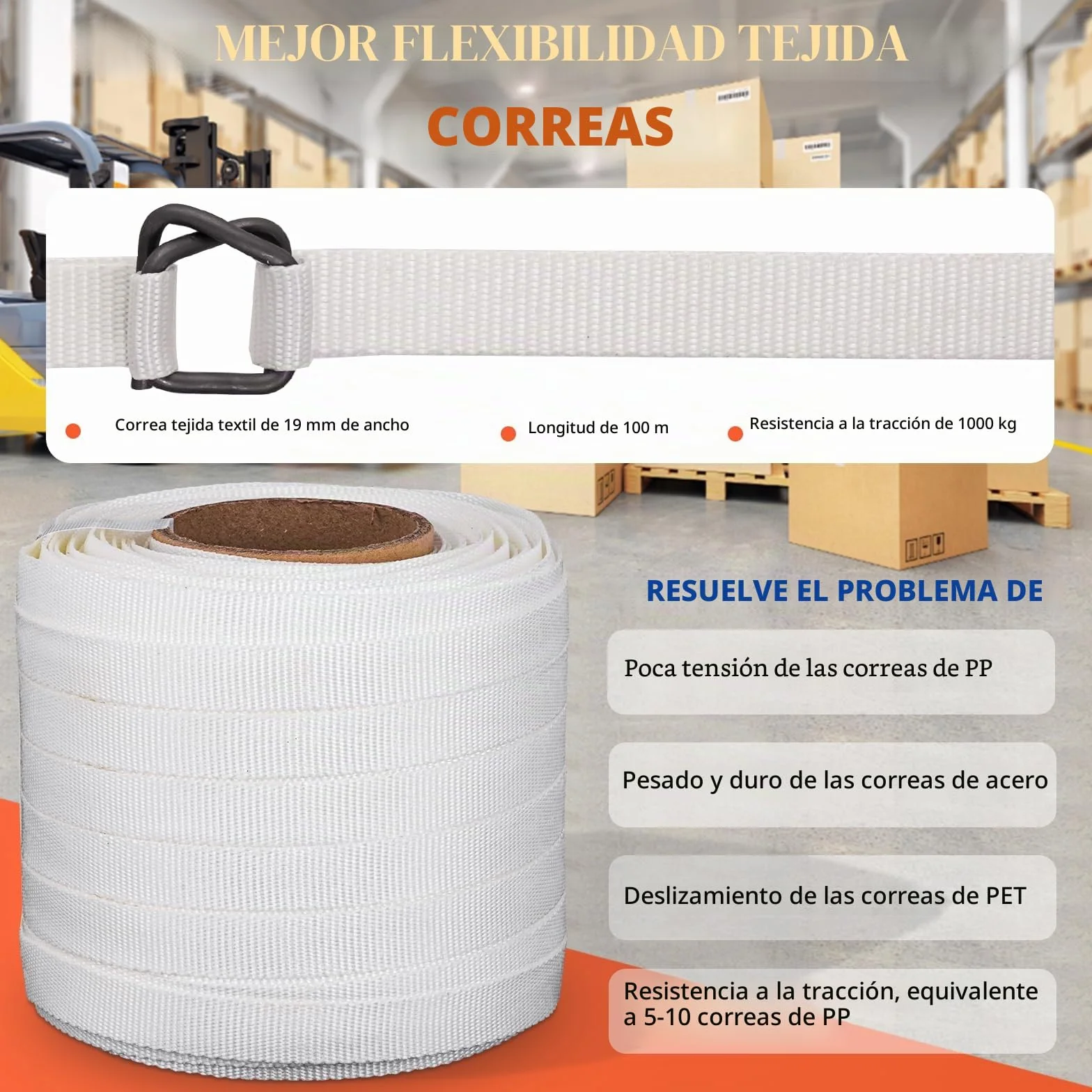 BAOSHISHAN Kit de flejado con tejido textil para embalaje de palés (tensor 2 en 1 + flejado textil de 100 m + 100 hebillas de embalaje de fosfatación + 20 esquinas de embalaje)