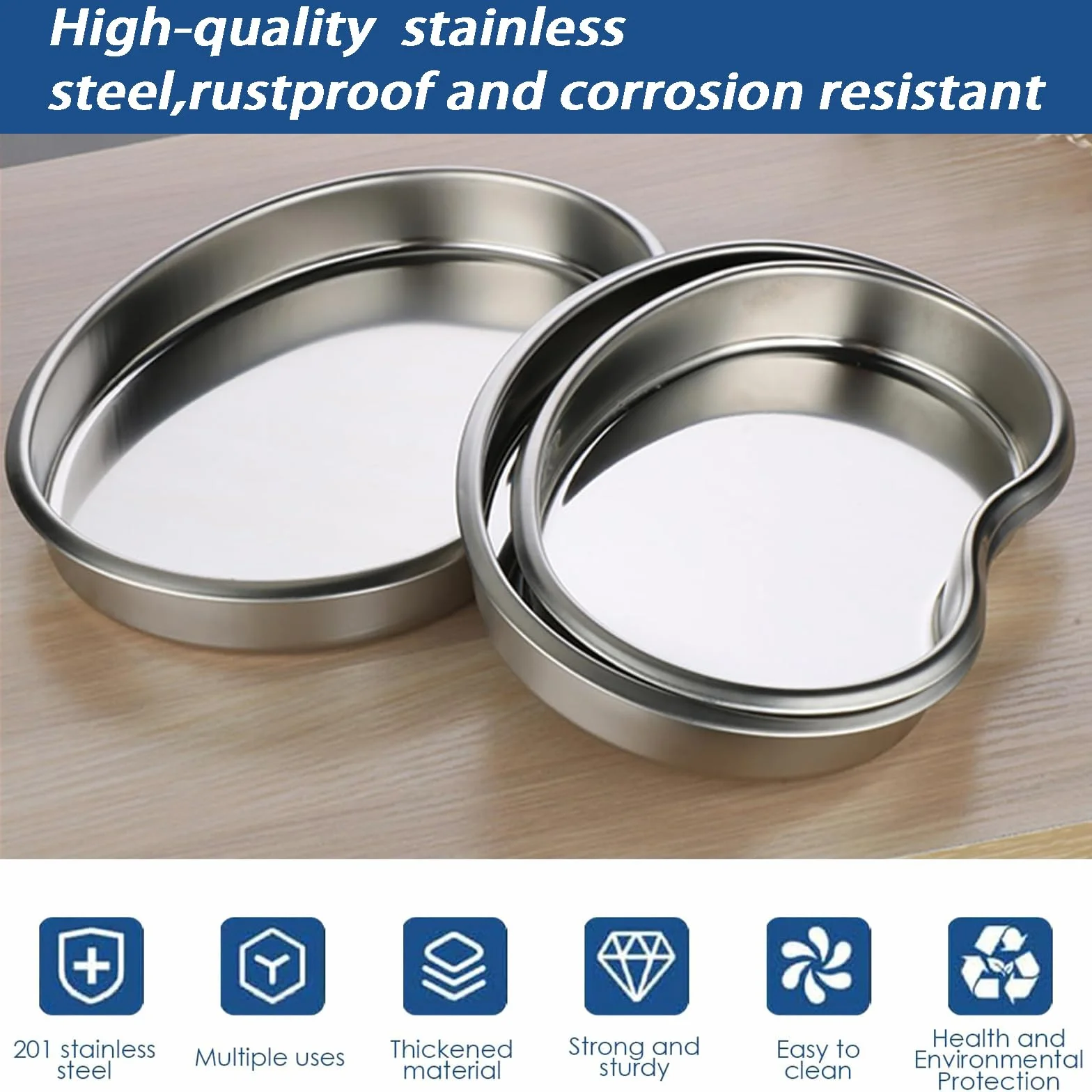 Bandeja de acero inoxidable para riñones, reutilizable, curva, 2 unidades