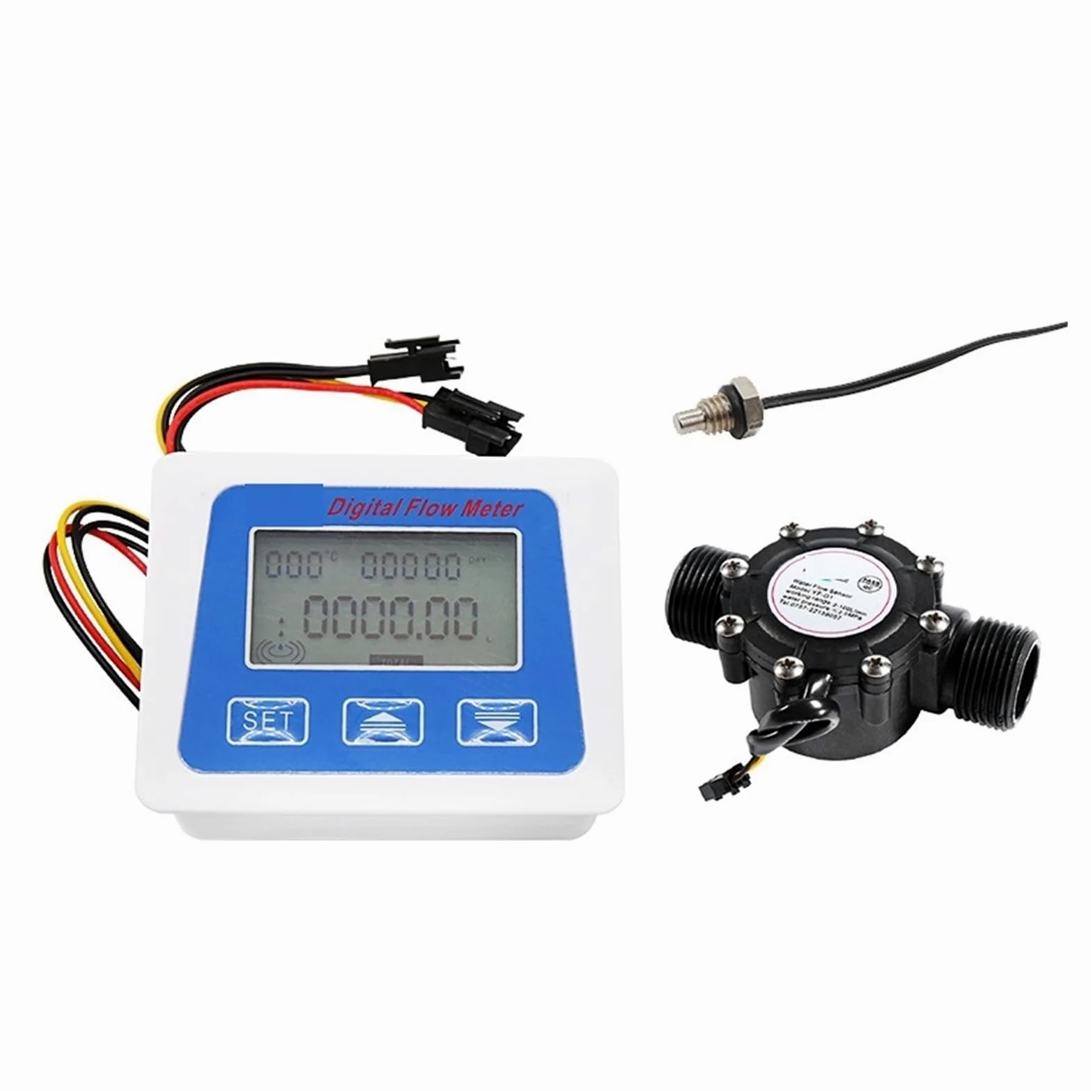 caudalímetro de líquidos, Medidor de Sensor de Flujo de Agua con pantalla LCD Digital, medidor de flujo, totámetro, registro de tiempo de temperatura con Sensor de flujo G1/2 3/4 de 1 pulgada(0.75 inc