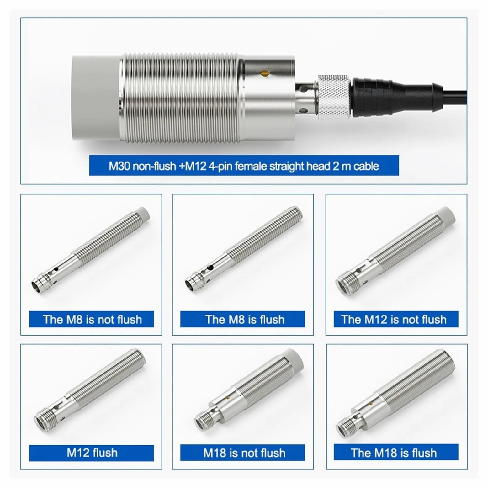 Sensor de proximidad Capacitivo con Conector de protección múltiple.(M30 Flush 20mm)