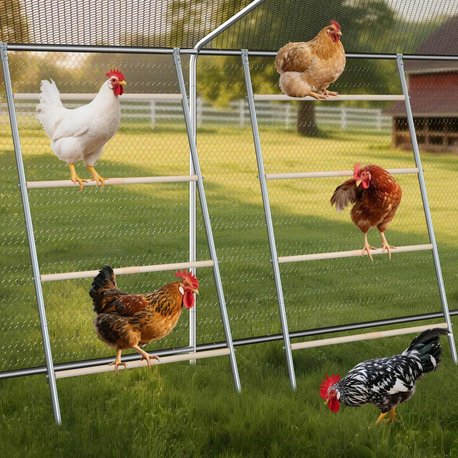 Percha de pollo para gallinero, barras de gallina, juguetes de granja, escalera de gallo para aves de corral, paquete de 2 (58 pulgadas de largo x 32 pulgadas de ancho)