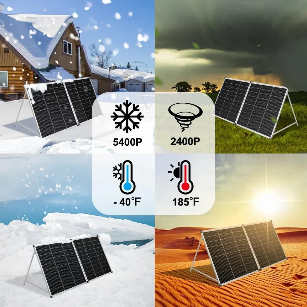 DOKIO Panel Solar Portátil 200W Monocristalina con regulador de carga solar (2 puertos USB)