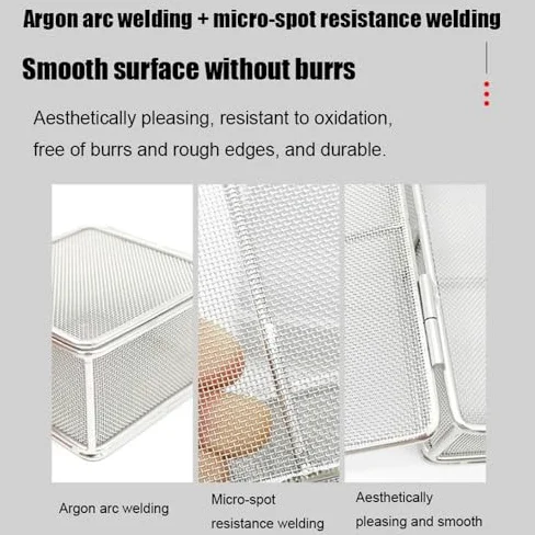 Cesta de esterilización con tapa, malla de acero inoxidable para limpieza y autoclave, diseño de grado hospitalario