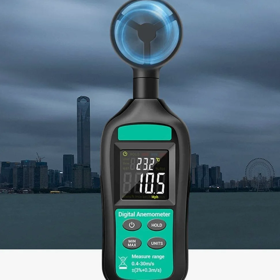JJJ El anemómetro Digital de Mano con Pantalla de retroiluminación LCD Puede medir la Velocidad del Viento a través de la Paleta de Viento Utilizada