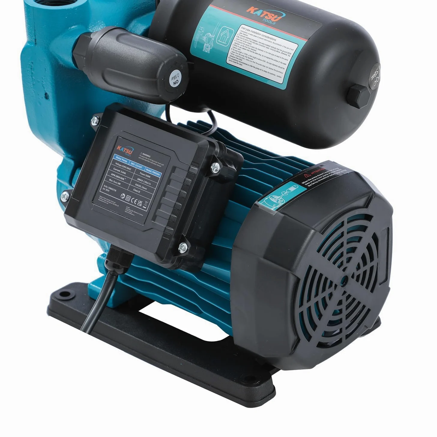 KATSU Bomba de Refuerzo de Agua de 550W, Automático Control de Presión, Autocebante Adecuado para Grifos de Agua para el Hogar y el Jardín 151437