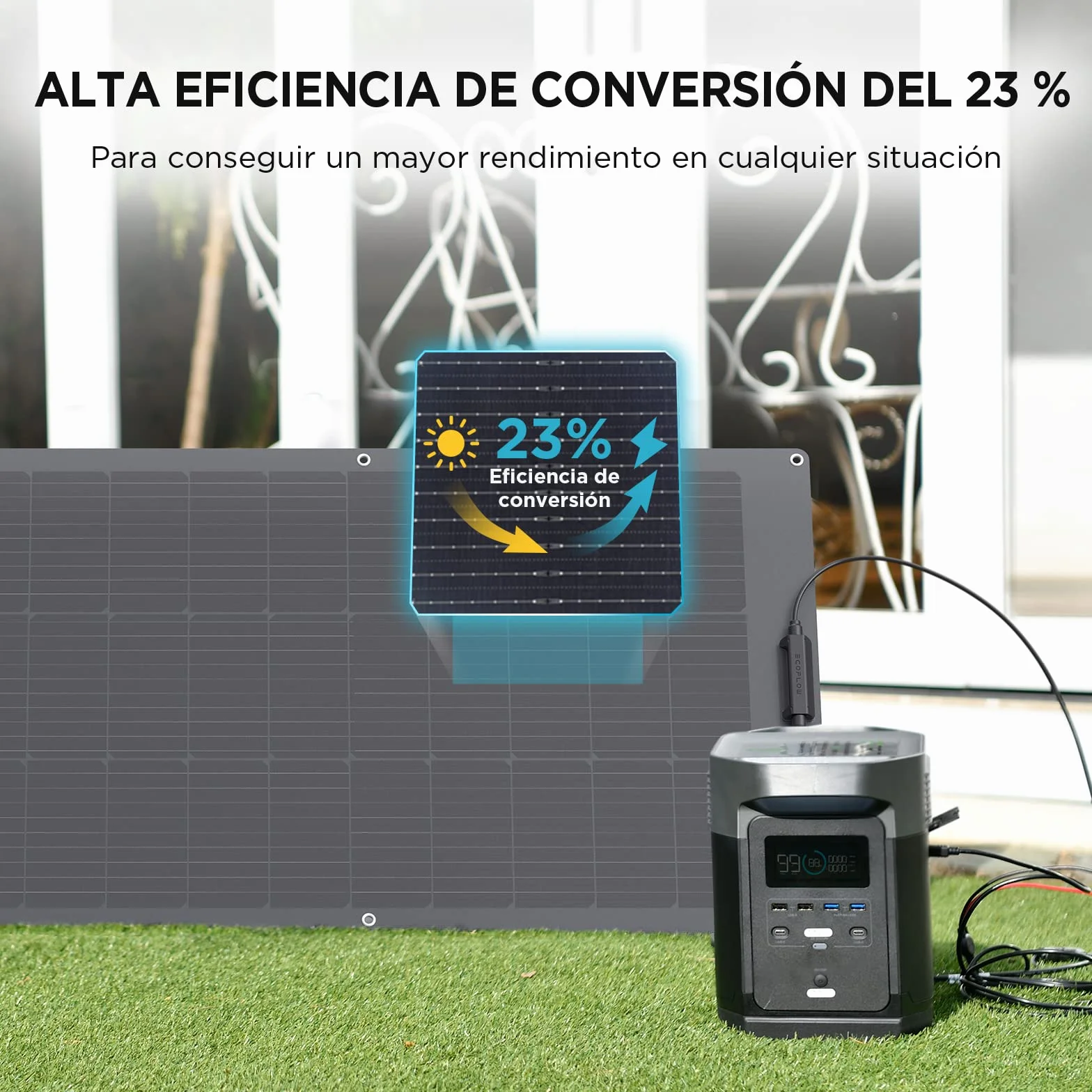 Panel solar flexible EcoFlow de 100 W con impermeabilidad de grado IP68 y celdas solares de alta eficiencia para techos, autocaravanas y mucho más