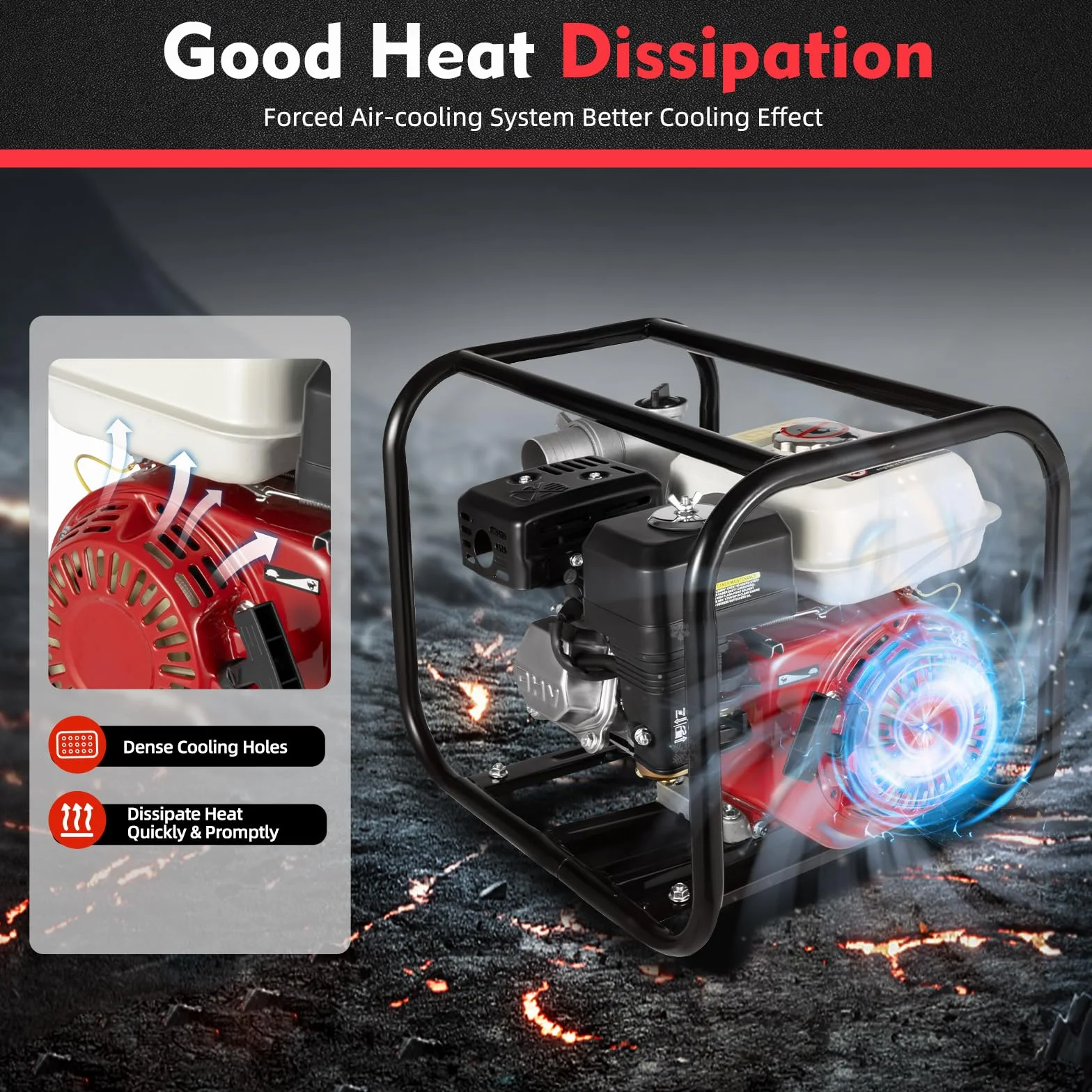 Bomba de agua de gasolina, motor de 4 tiempos, 210 CC, 6,5 CV, bomba de jardín con conexión de 2 pulgadas, arranque por cable, depósito de combustible de 3,6 l, altura de extracción de 28 m