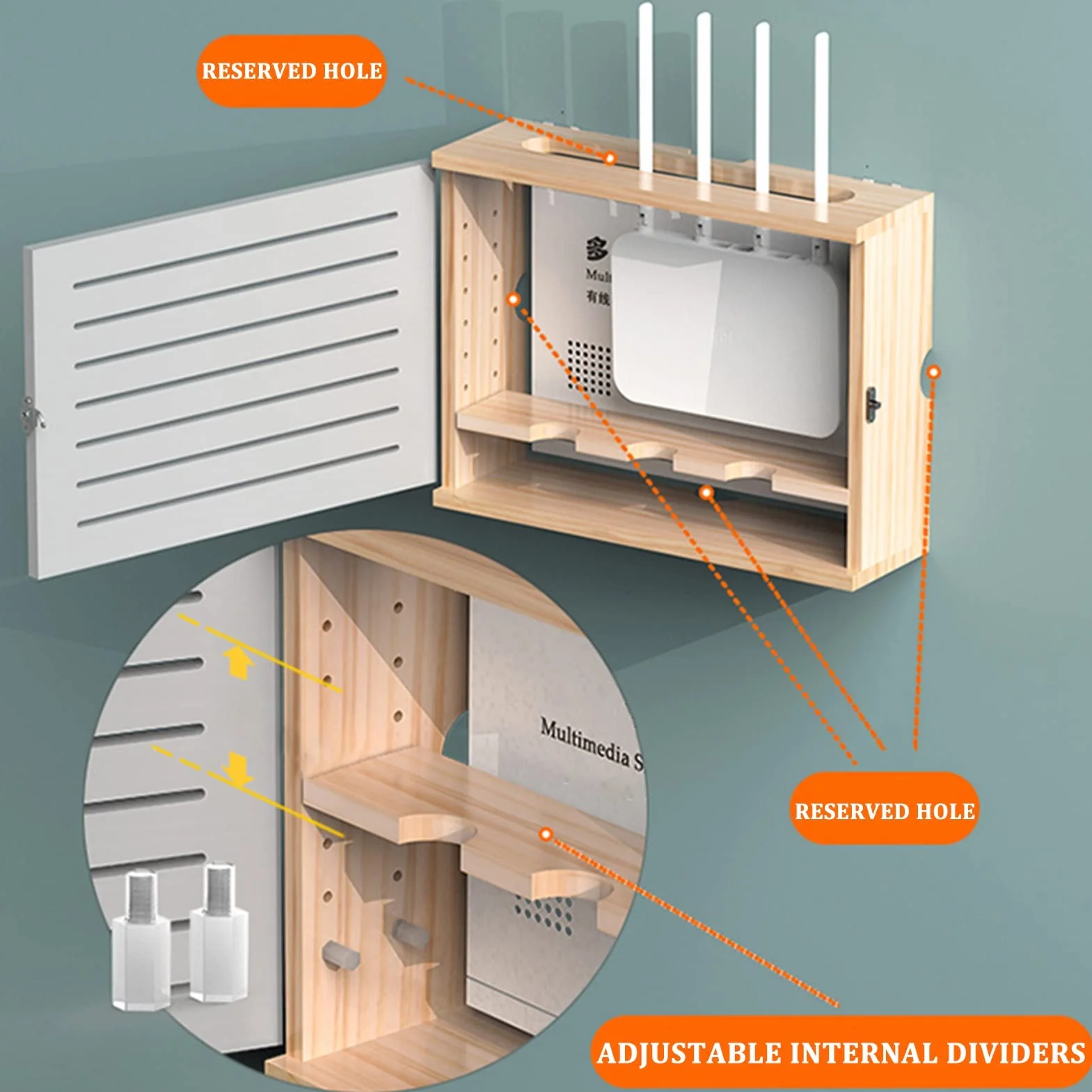 Caja de Almacenamiento del enrutador de Montura de Pared WiFi Network Set-Top Box Modem Cable Cover Potencia organizada para la Sala de Estar de Dormitorio en casa