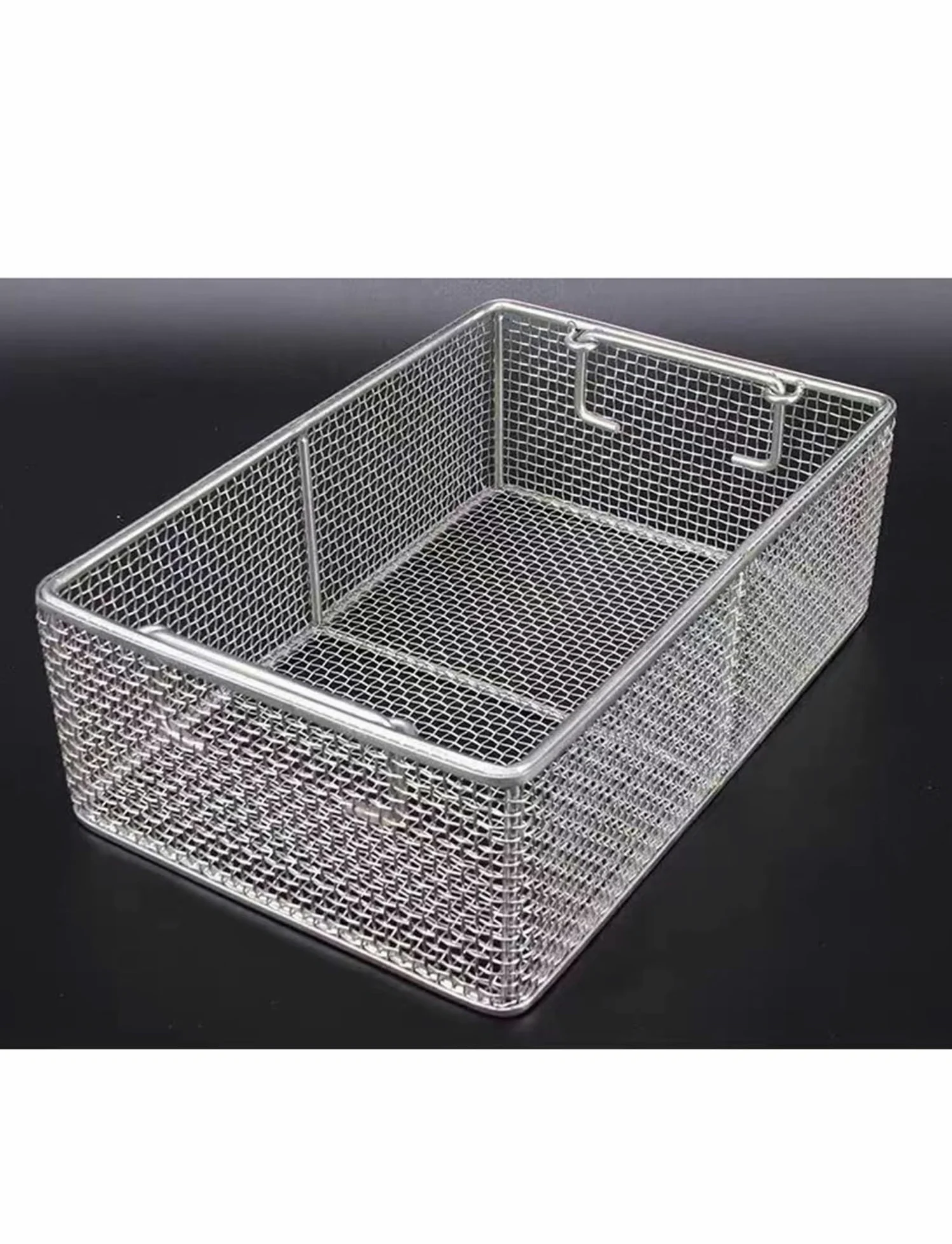 Bandeja de autoclave de acero inoxidable 304, cestas de esterilización de instrumental con asa retráctil, bandeja for instrumental quirúrgico.(30x20x30cm)