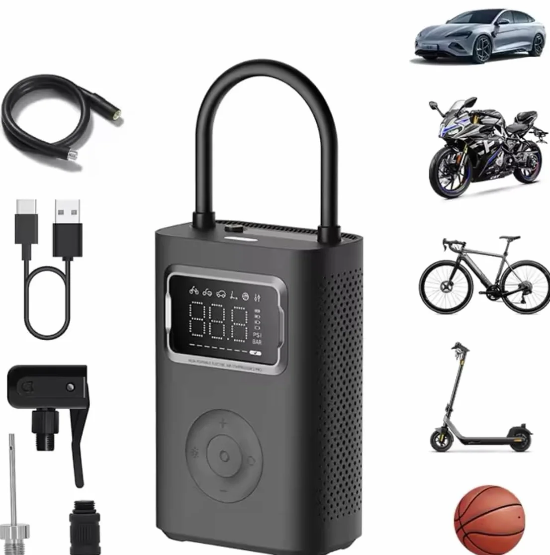 Xiaomi Mi Portable Electric Air Compressor 2 Pro | Inflador con 5 Modos con Recargable de 2000 mAh | Compresor Aire con Pantalla LCD con Sensor de Presión para Coche y Moto | Color Negro