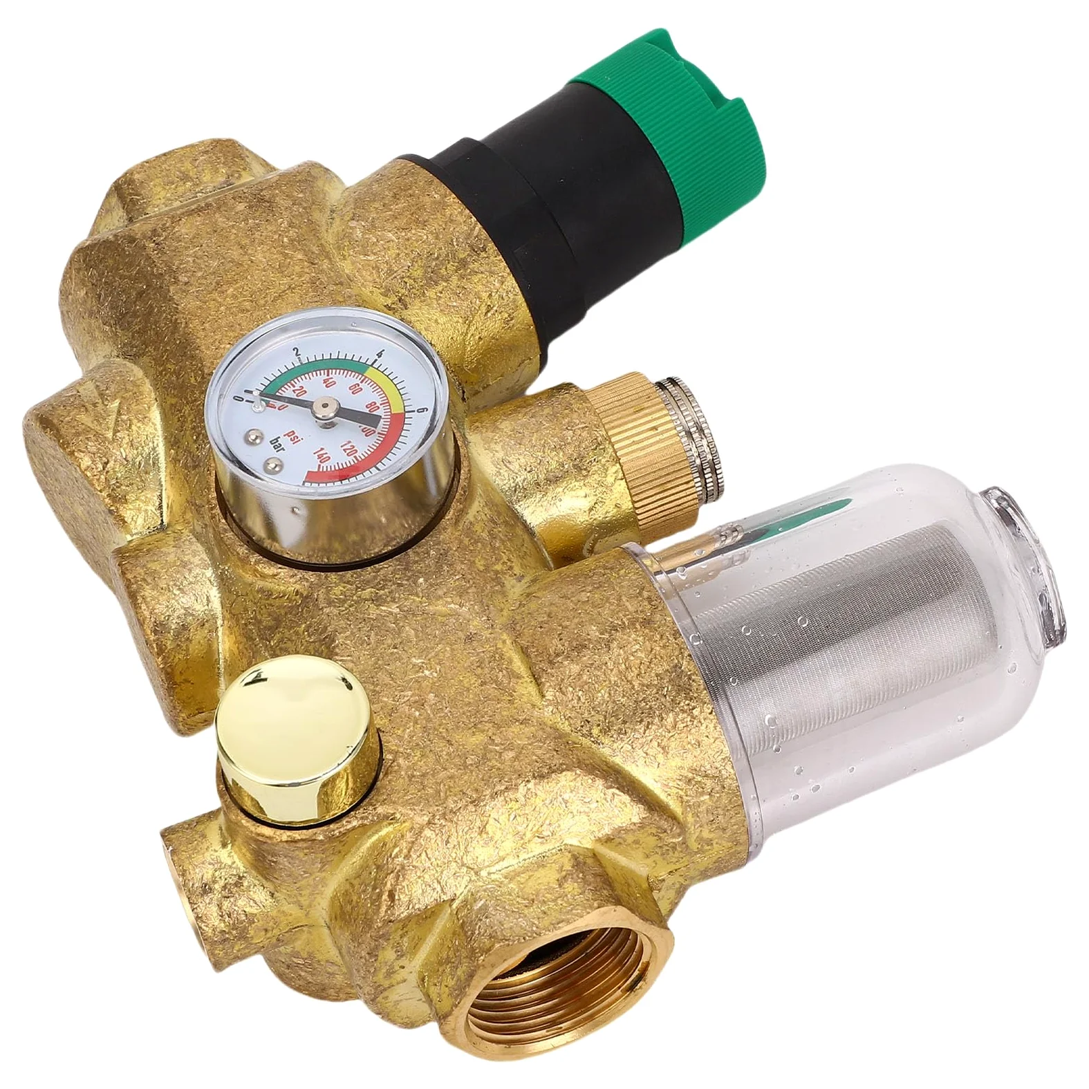 Yosoo Health Gear Válvula Reductora de Presión de Tubería Válvula Reguladora de Presión de Agua de Latón con Medidor de de Filtro de Acero Inoxidable 316L 40μm 3 a 6T H para Plomería Doméstica (1/2