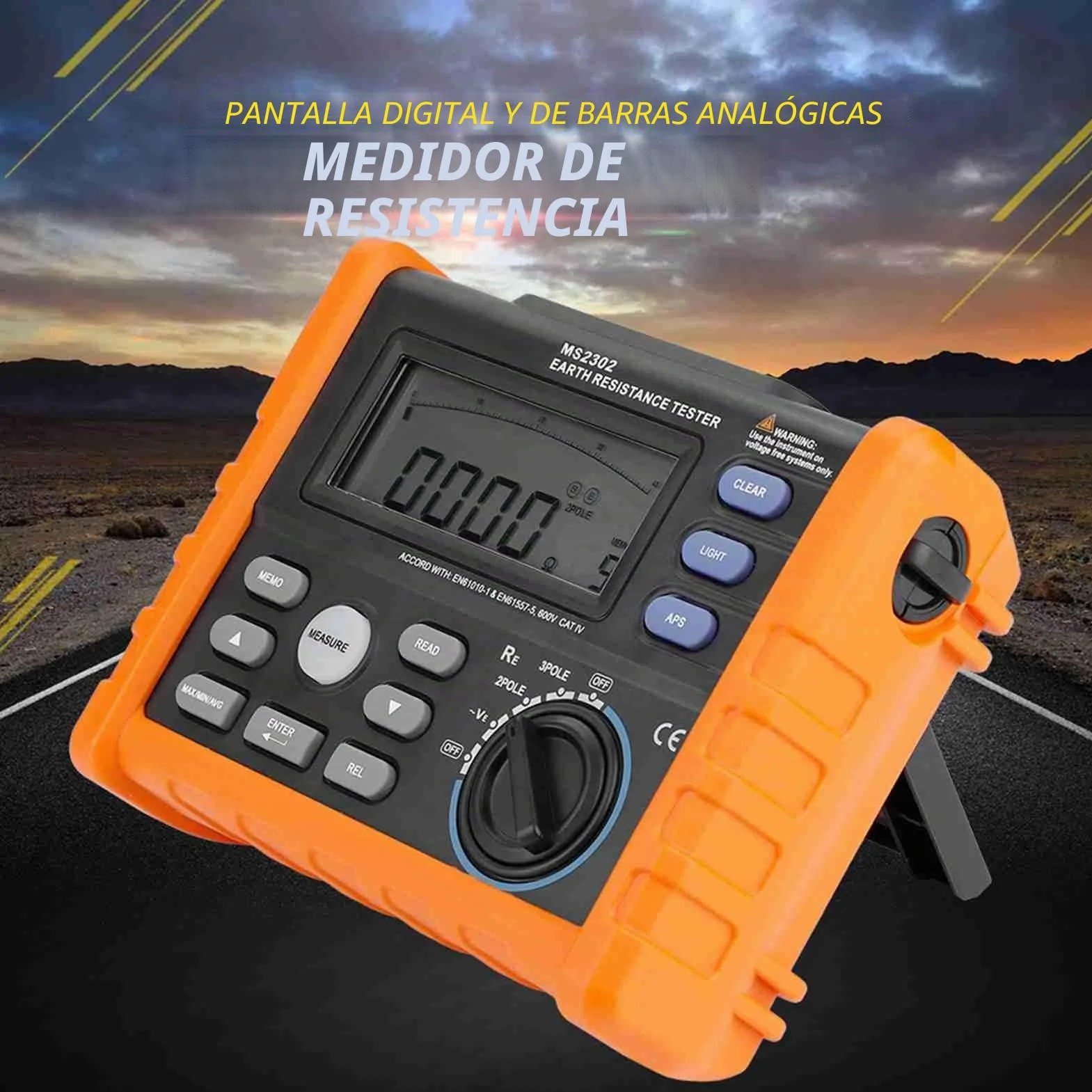 PEAKMETER MS2302 Probador digital de resistencia de tierra Medidor de resistencia Megger 0~4K ohm 100 Grupos Registro de datos
