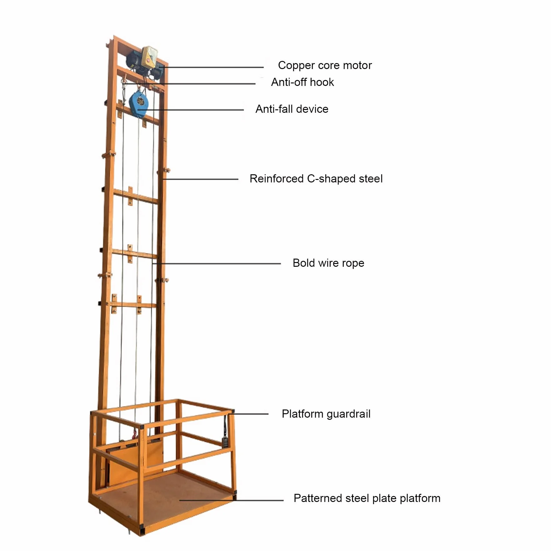 Plataforma de elevación eléctrica, elevador de carga monorraíl montado en la pared, capacidad máxima de carga de 400/880 kg para un manejo eficiente de materiales
