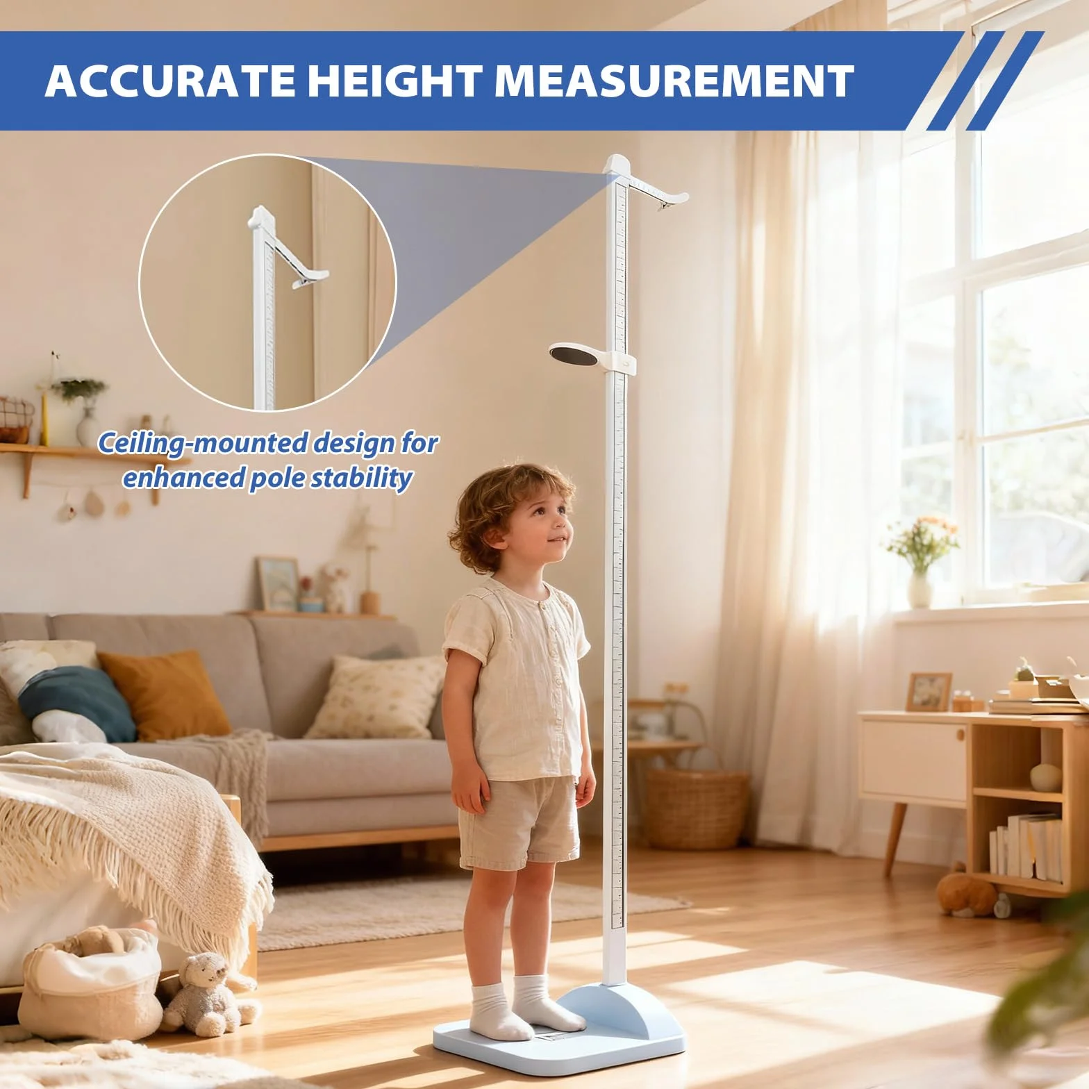 Estadiómetro Portátil de 20 a 210 cm, Medidor de Altura Digital, Medidor de Altura Médico, Estadiómetro Portátil con Pantalla de Doble Escala, para Casa, Oficina, Examen Médico