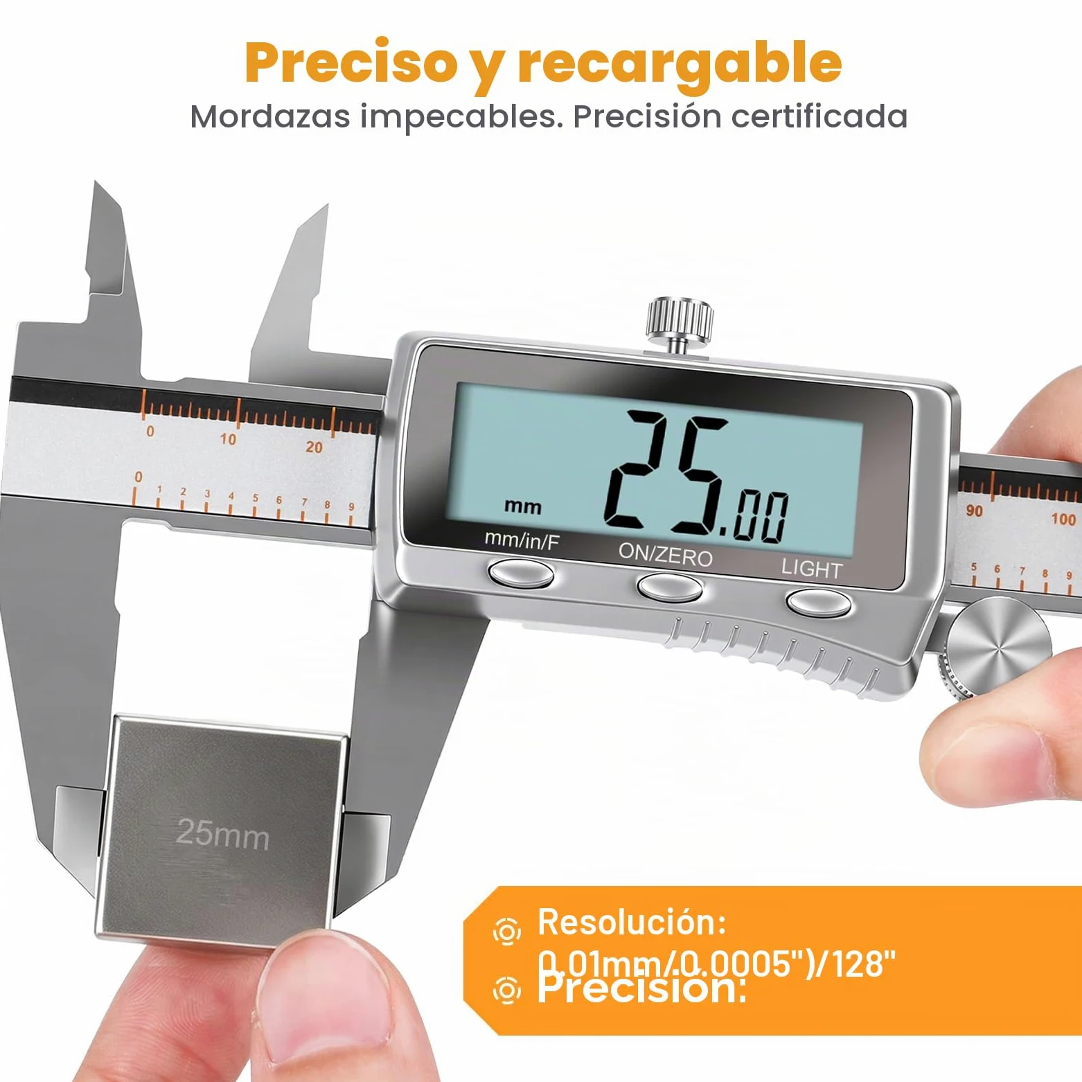 Calibre Digital 6 Pulgadas Pie de Rey LCD Retroiluminada Micrómetro Recargable Apagado Automático Pulgadas/MM/Fracciones