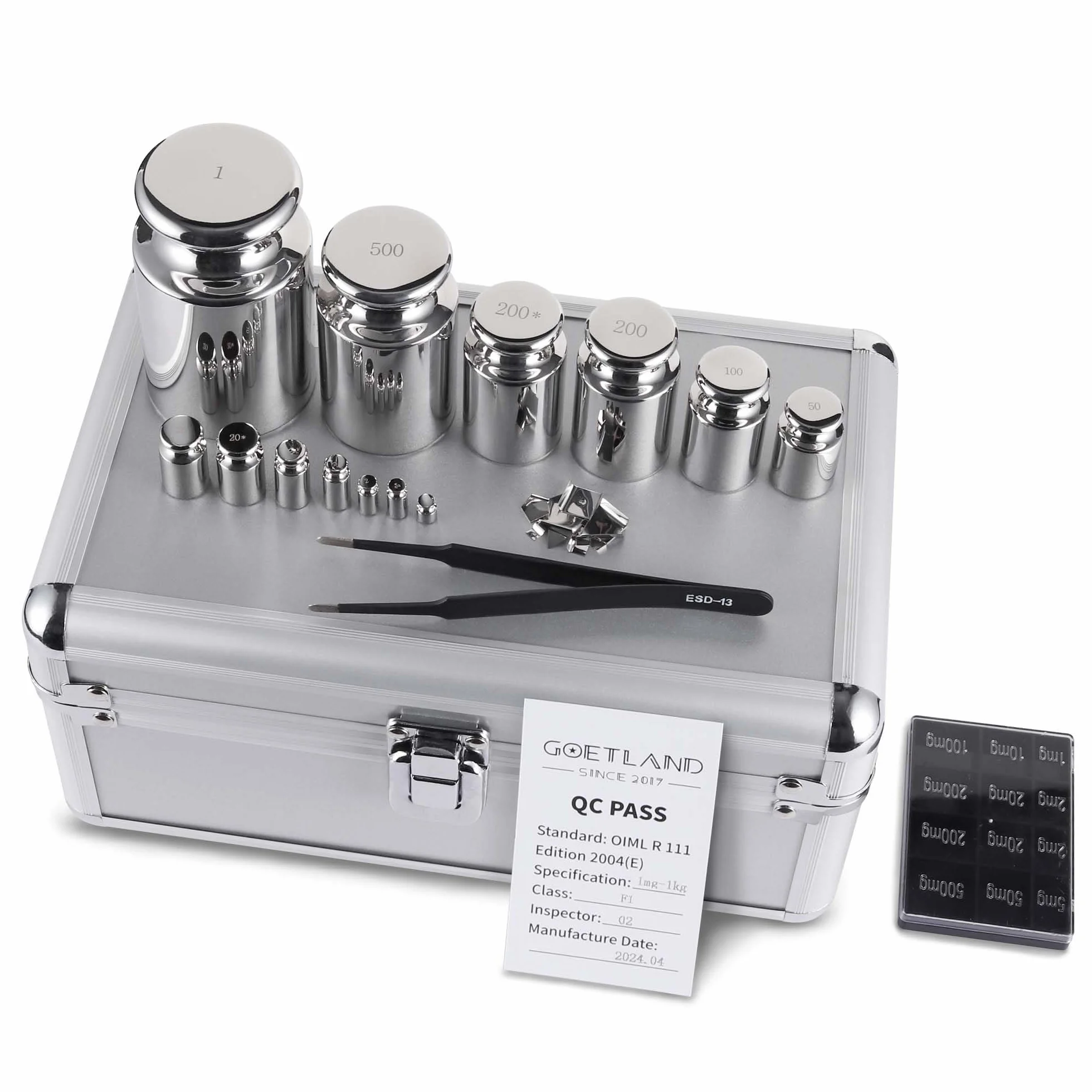 Goetland F1 Certificada Pesas de Precision Calibracion Pesos Calibración Precisa 25 piezas 1mg-1kg Acero Inox para Balance Escala Digital Laboratorio