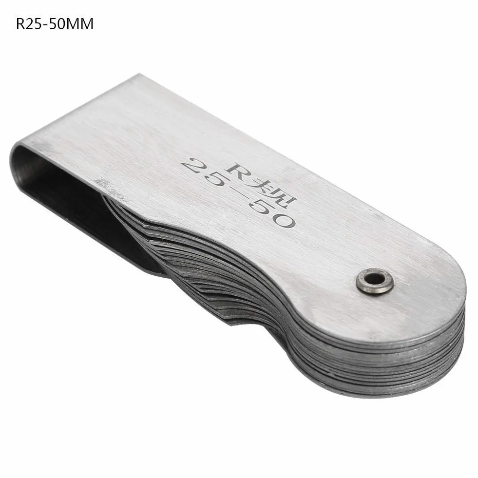 Medidor de radio y calibre de filete en acero inoxidable R25-50 mm para herramientas