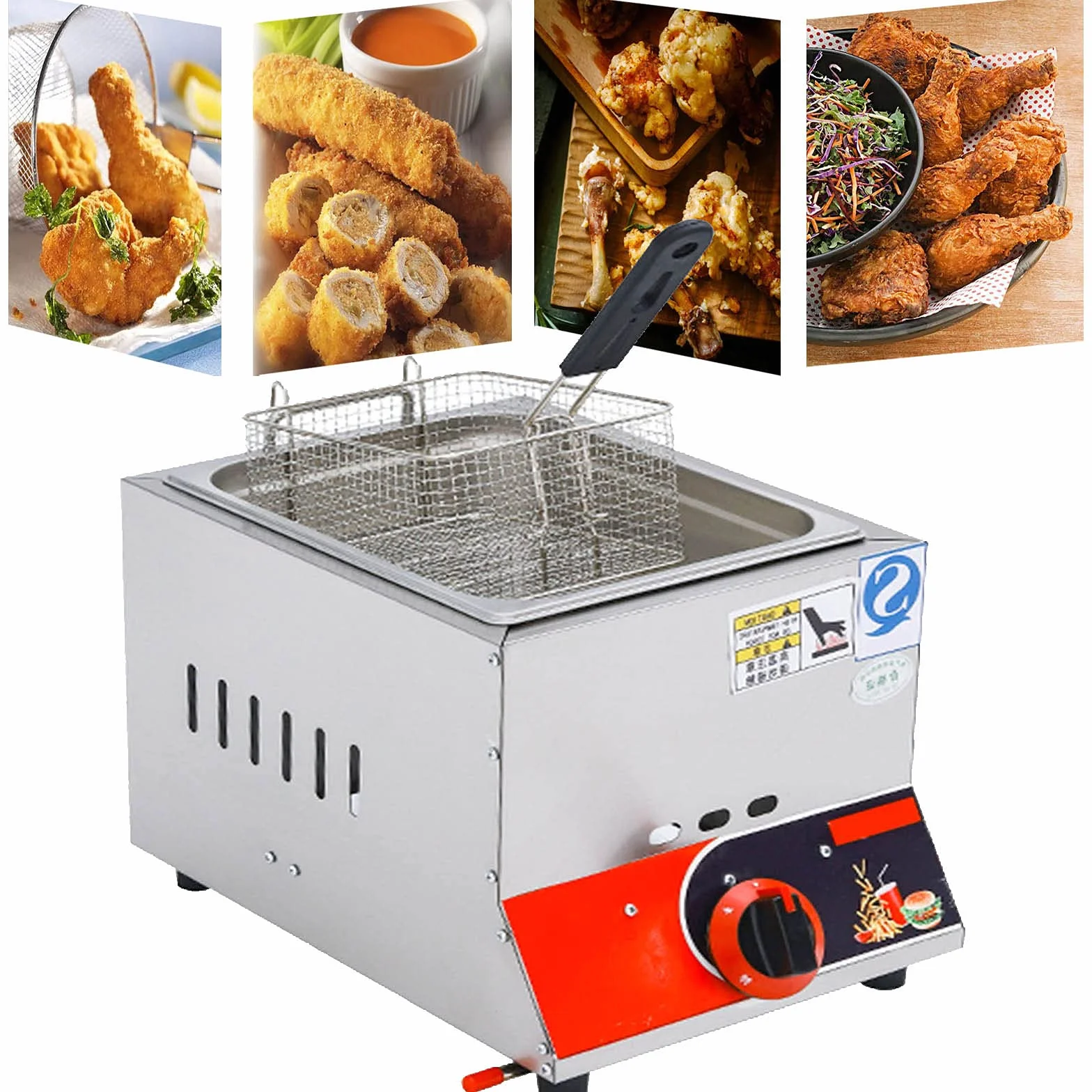 Freidora de Gas Comercial, freidora de Gas LPG para encimera, Acero Inoxidable, freidora Doble de Gran Capacidad de 11 l, con cestas extraíbles, Potencia de Fuego Ajustable, fácil de Limpia