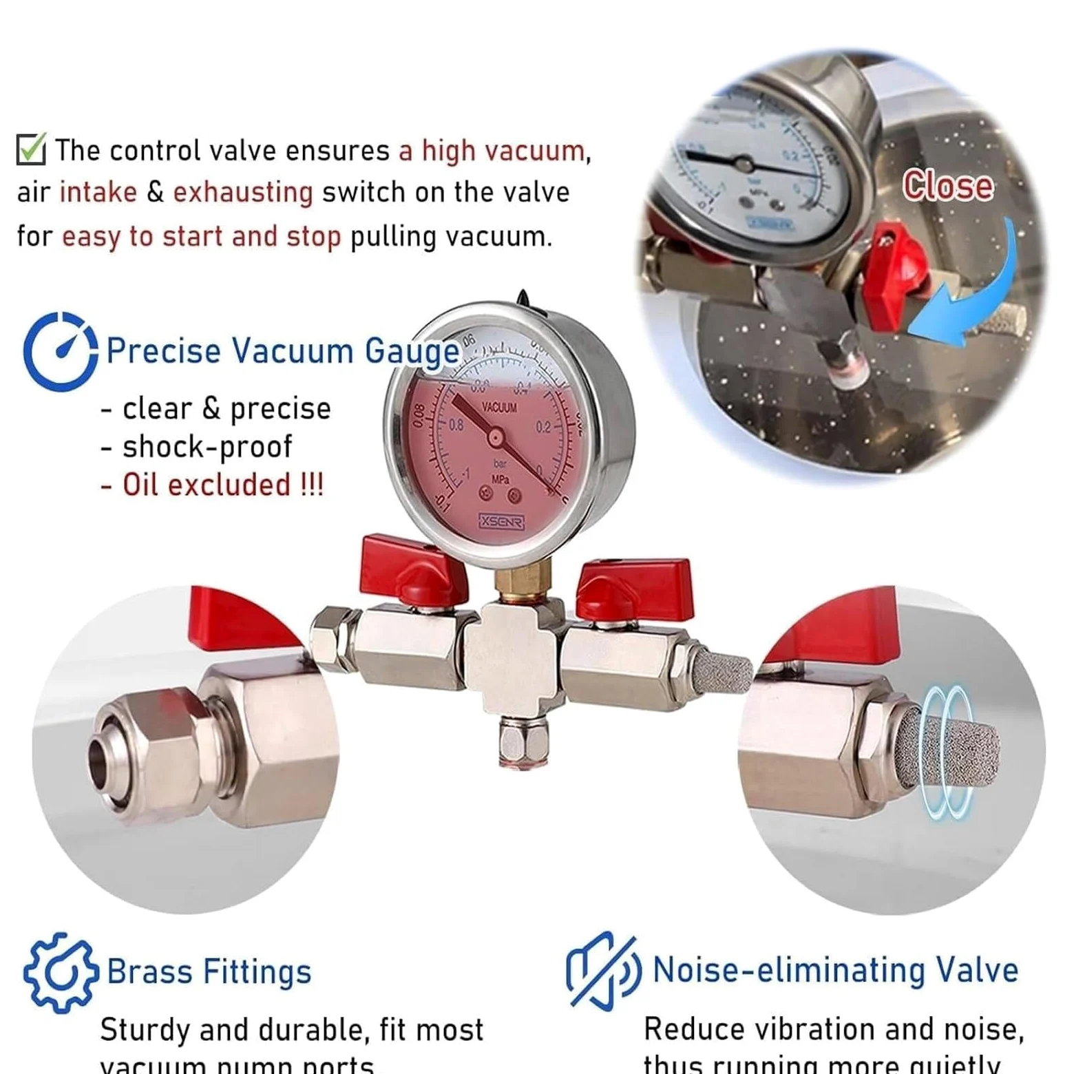 Cámara de desgasificación al vacío, cámara de acero inoxidable 304 con manguera y manómetro, tapa acrílica transparente, para desgasificación de silicona y resina epoxi