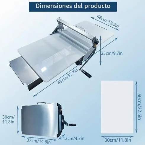 Laminadora de masa - Grosor ajustable 0,5-25 mm, plegable, para pizza, croissant, pasta, fondant, uso comercial, 30/40 cm