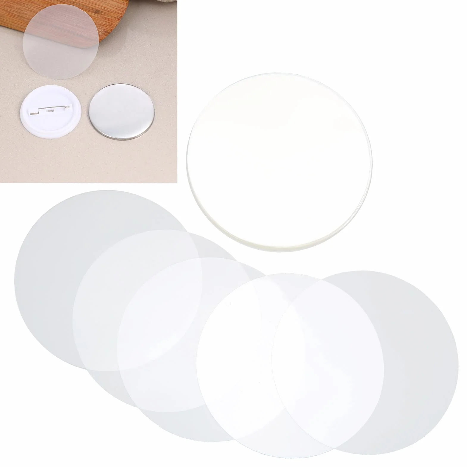 SEAFRONT Película de PVC Transparente 100 Uds. 50mm para Fabricante de Botones DIY