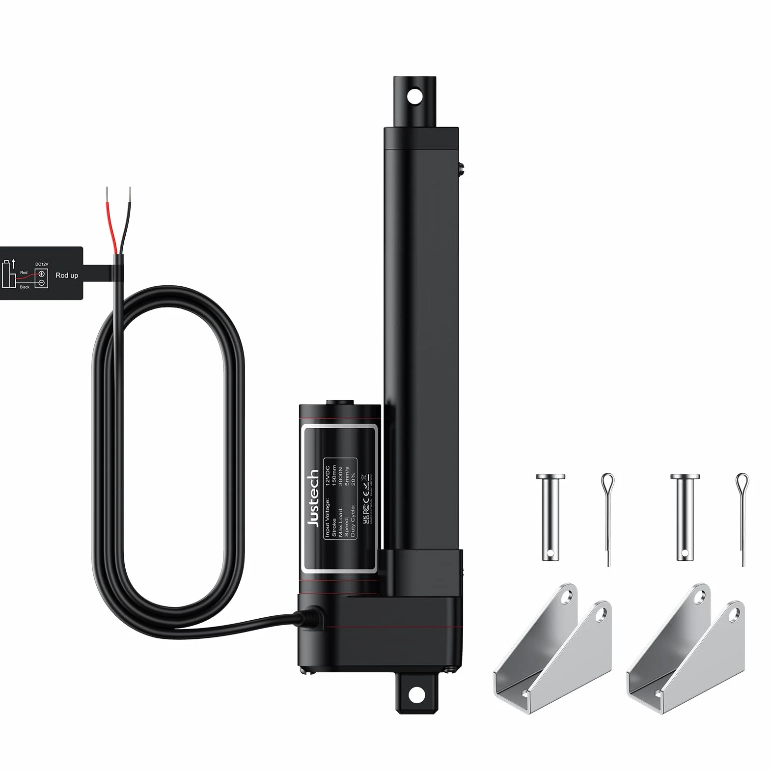 Justech Motor Actuador Lineal 150mm 12V DC 3000N 5mm/s IP65 Impermeable