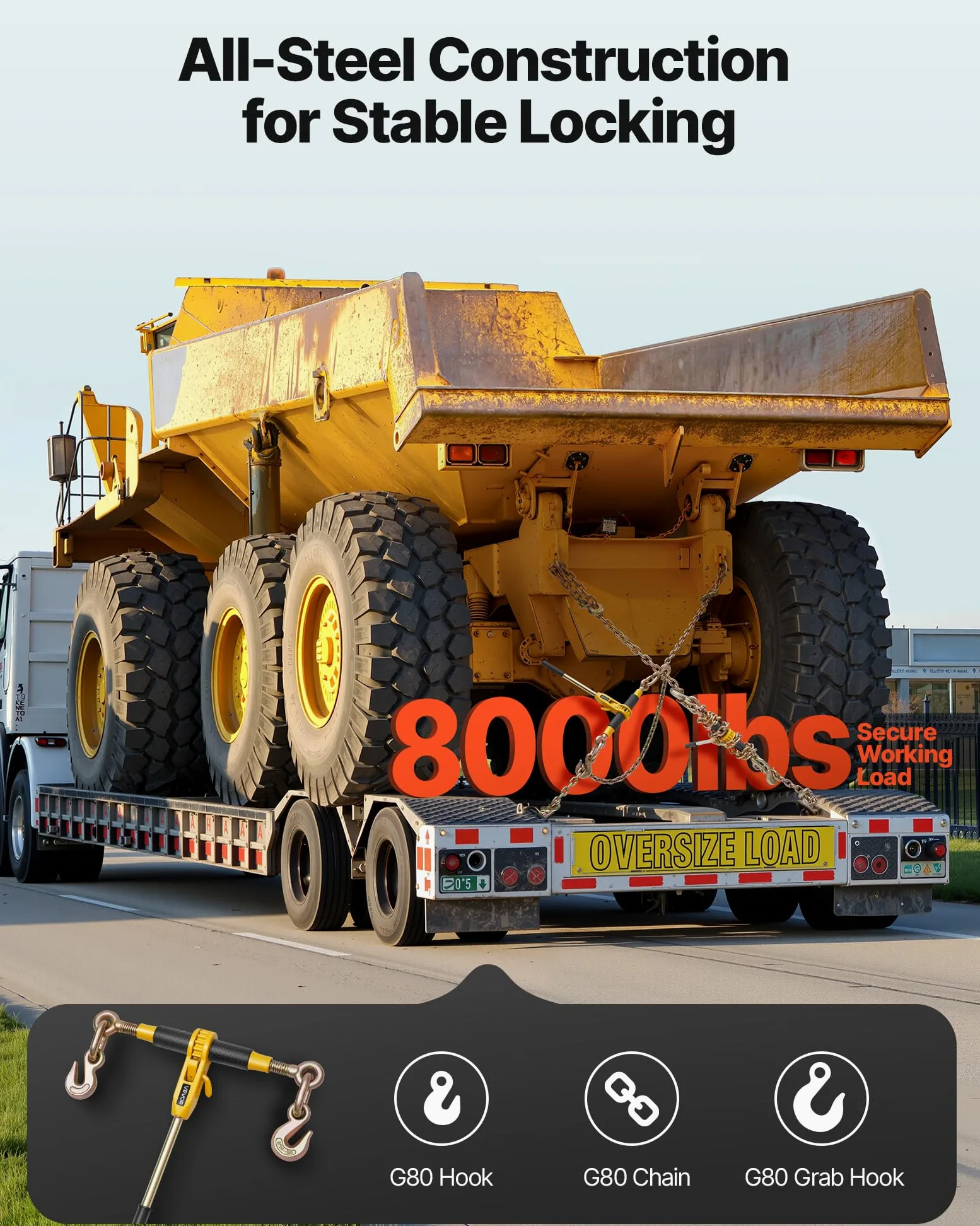 VEVOR Tensor de Trinquete con Cadenas G80 de 8 mm x 3 m, Kit de Cadenas y Tensores 2 Piezas Tensores de Cadena de Amarre Carga de Trabajo de 3629 kg para Transporte, Remolque, Rala y Elevación